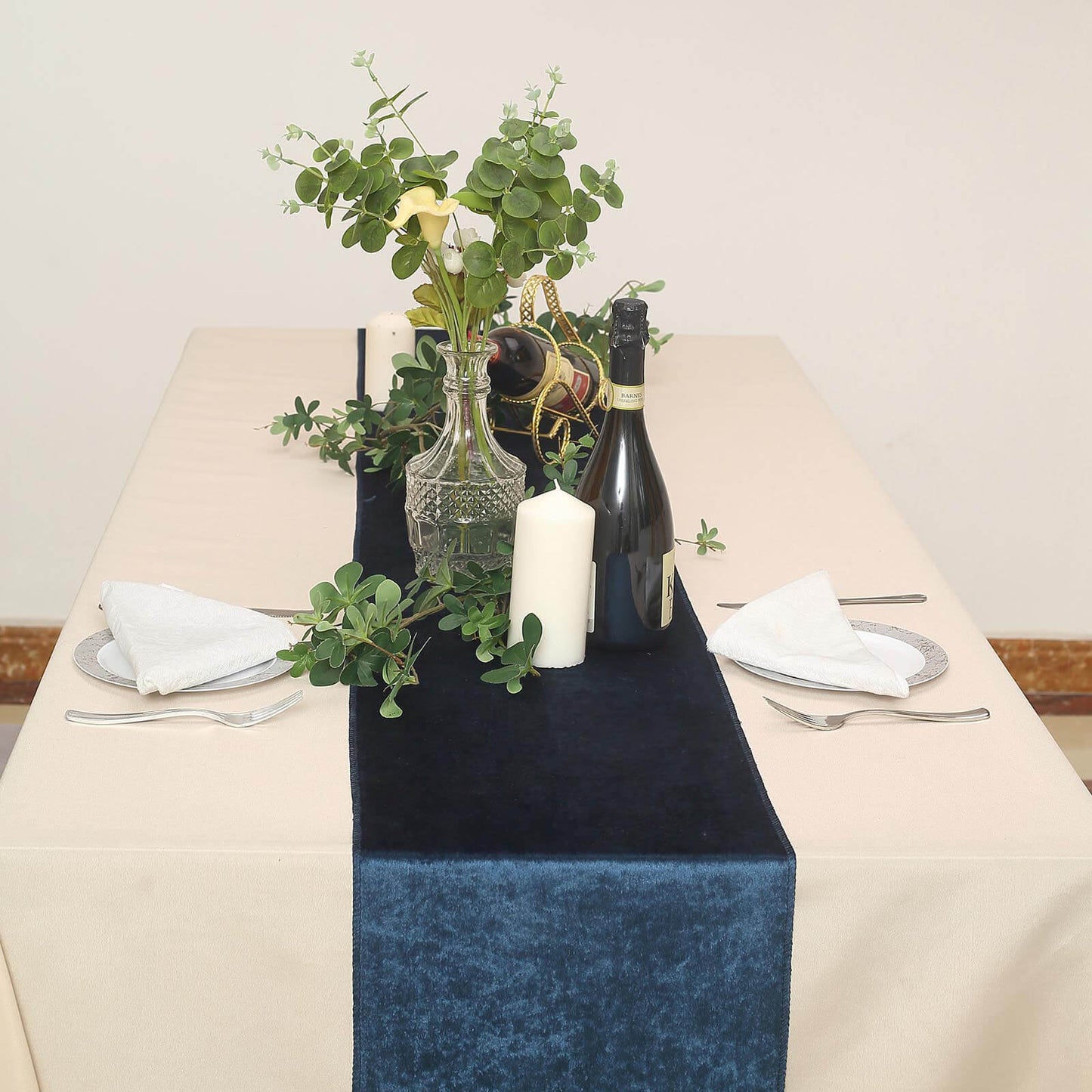 Premium Velvet Table Runner Navy Blue 12 Inch x 108 Inch 