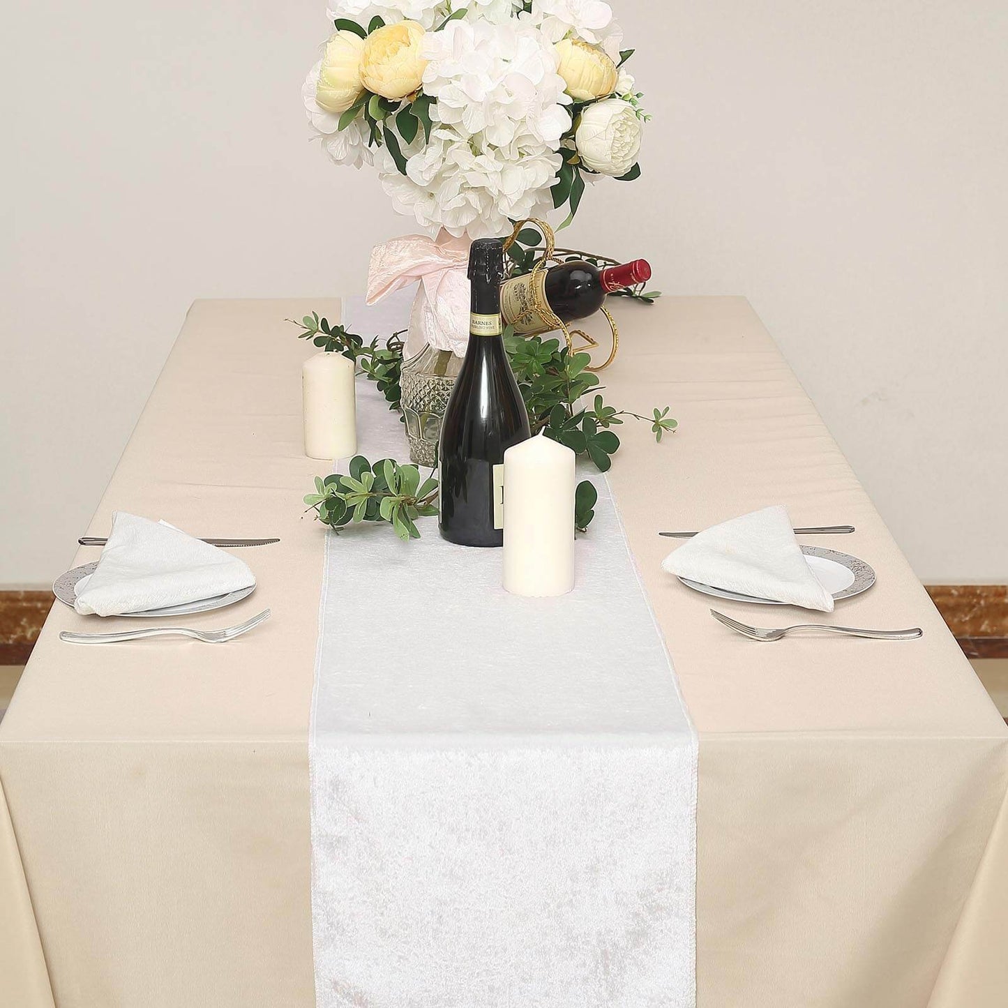 Premium Velvet Table Runner White 12 Inch x 108 Inch 