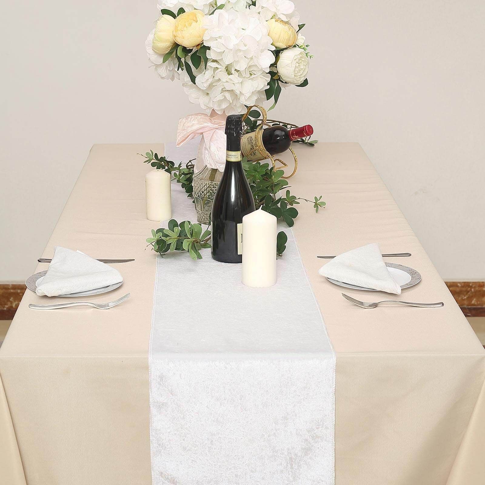 Premium Velvet Table Runner White 12 Inch x 108 Inch 