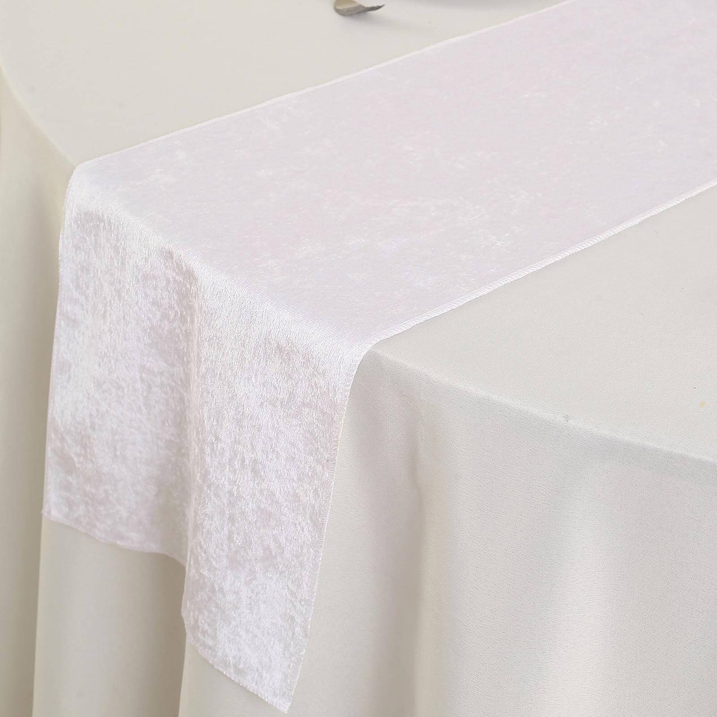 12 Inch x 108 Inch White Colored Premium Velvet Table Runner 