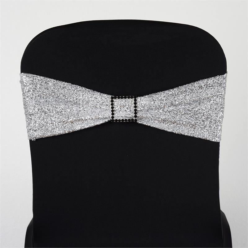 5 Pack | Silver Metallic Shimmer Tinsel Spandex Chair Sashes