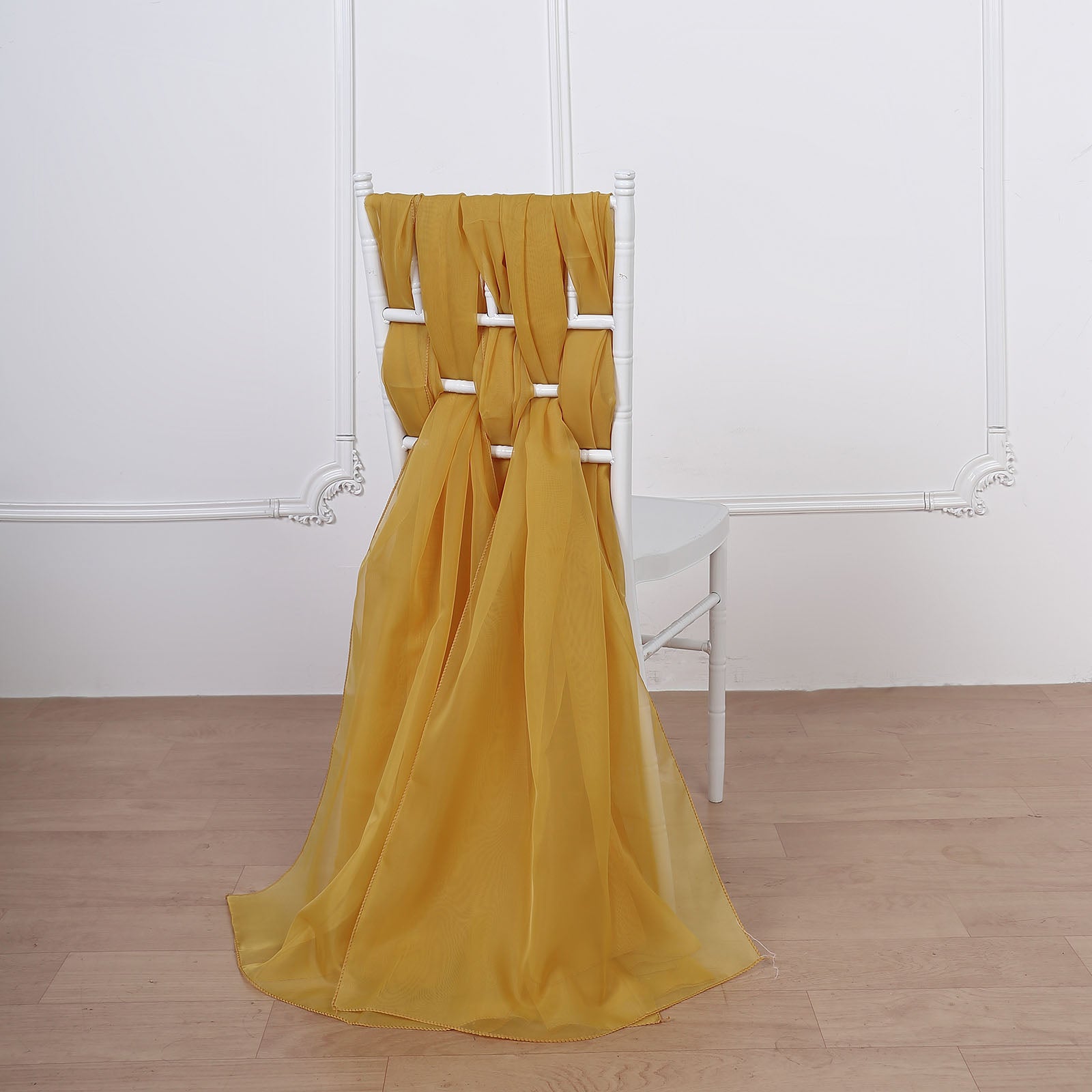 22 Inch x 78 Inch DIY Chair Sashes In Mustard Yellow Chiffon