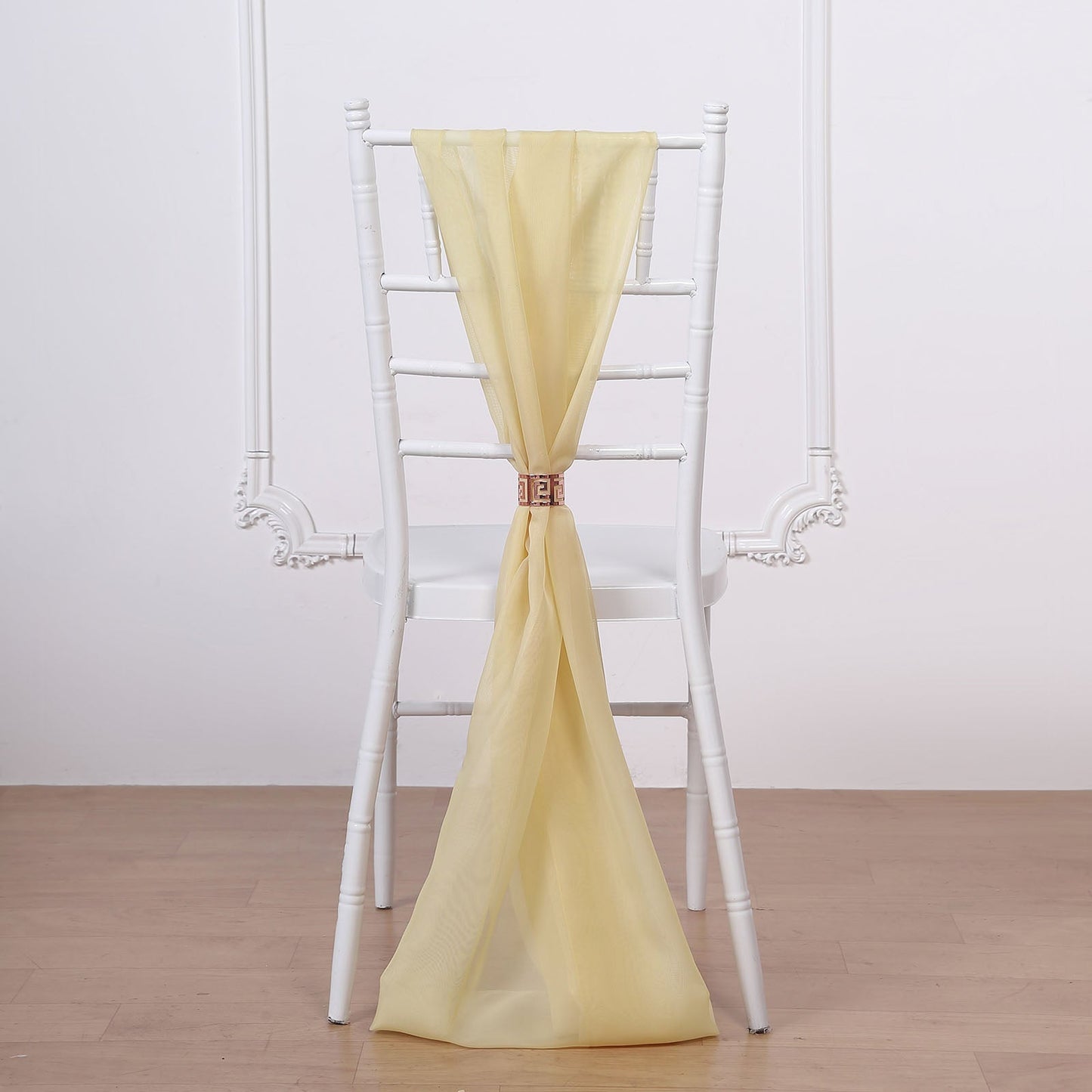 5 Pack | Champagne DIY Designer Chiffon Chair Sashes | 22" x 78"