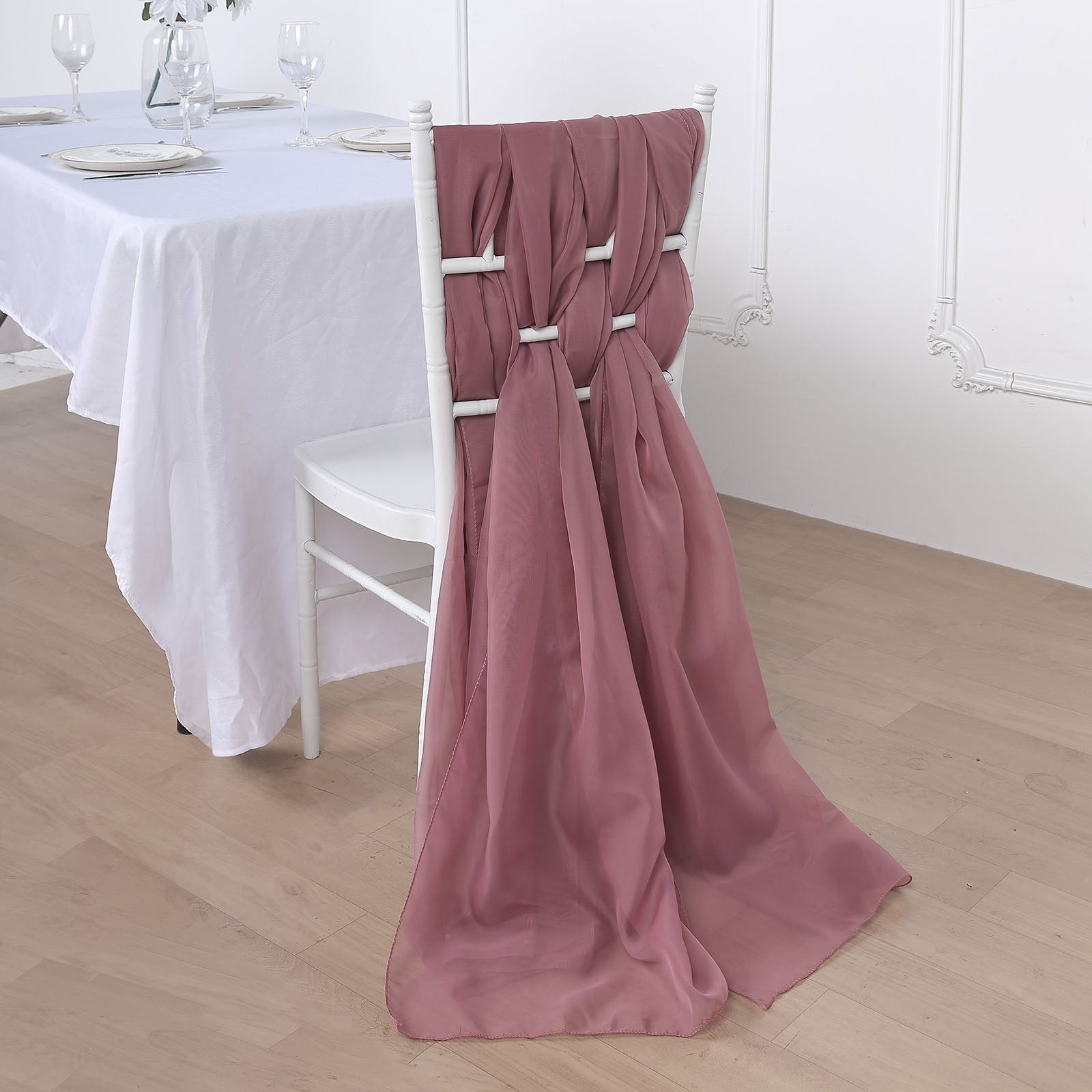 22 Inch x 78 Inch Premium Designer Chiffon Mauve and Cinnamon Rose Chair Sashes 5 Pack
