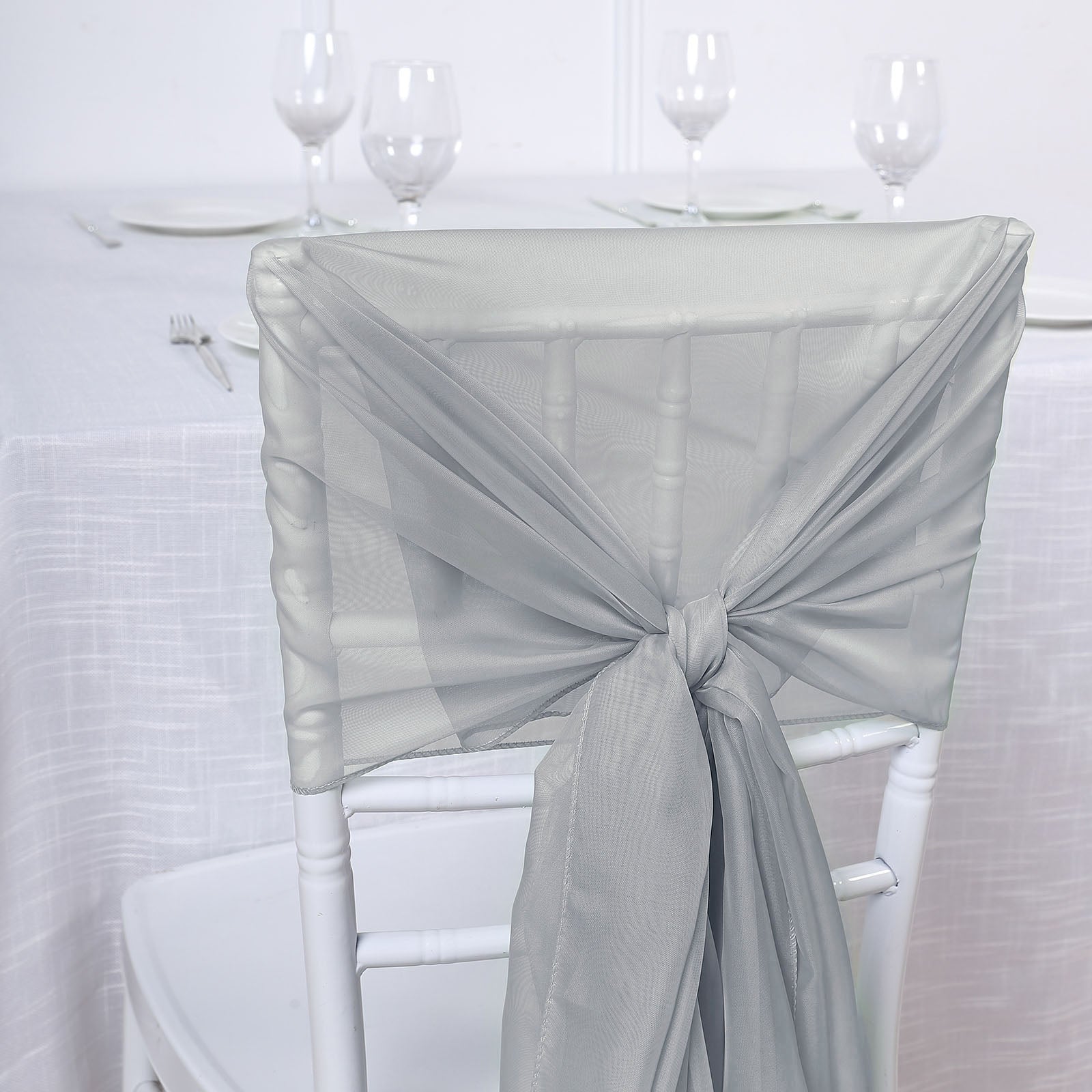 22inchx78inch Silver DIY Premium Designer Chiffon Chair Sashes