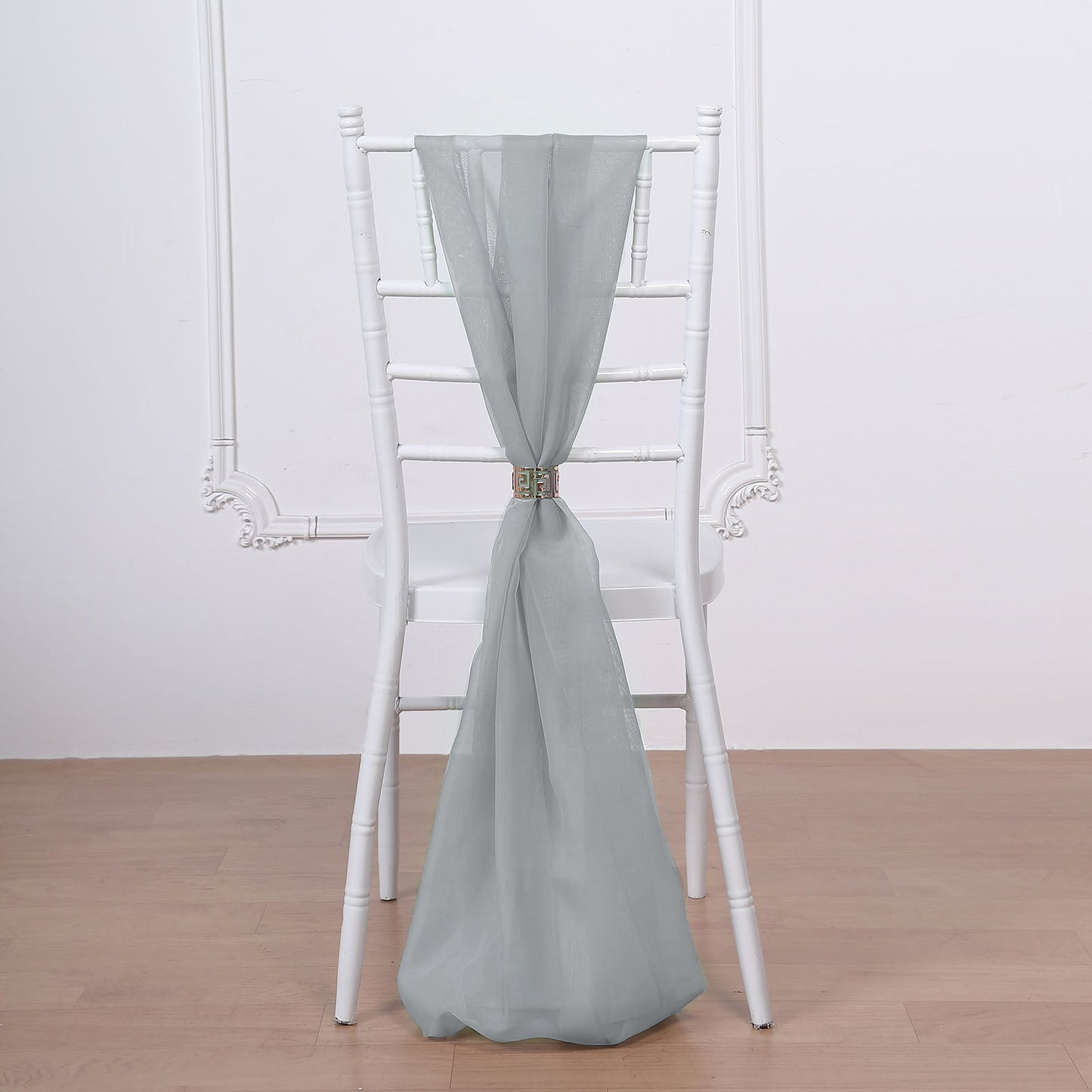 5 Pack | Silver DIY Designer Chiffon Chair Sashes | 22" x 78"