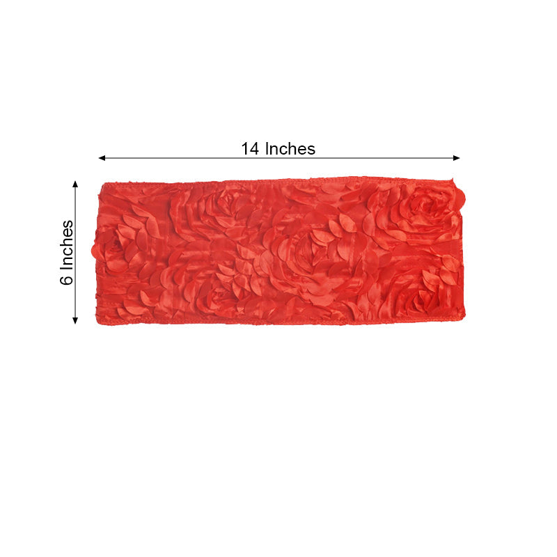 5 pack | 6inch x 14inch Red Satin Rosette Spandex Stretch Chair Sash