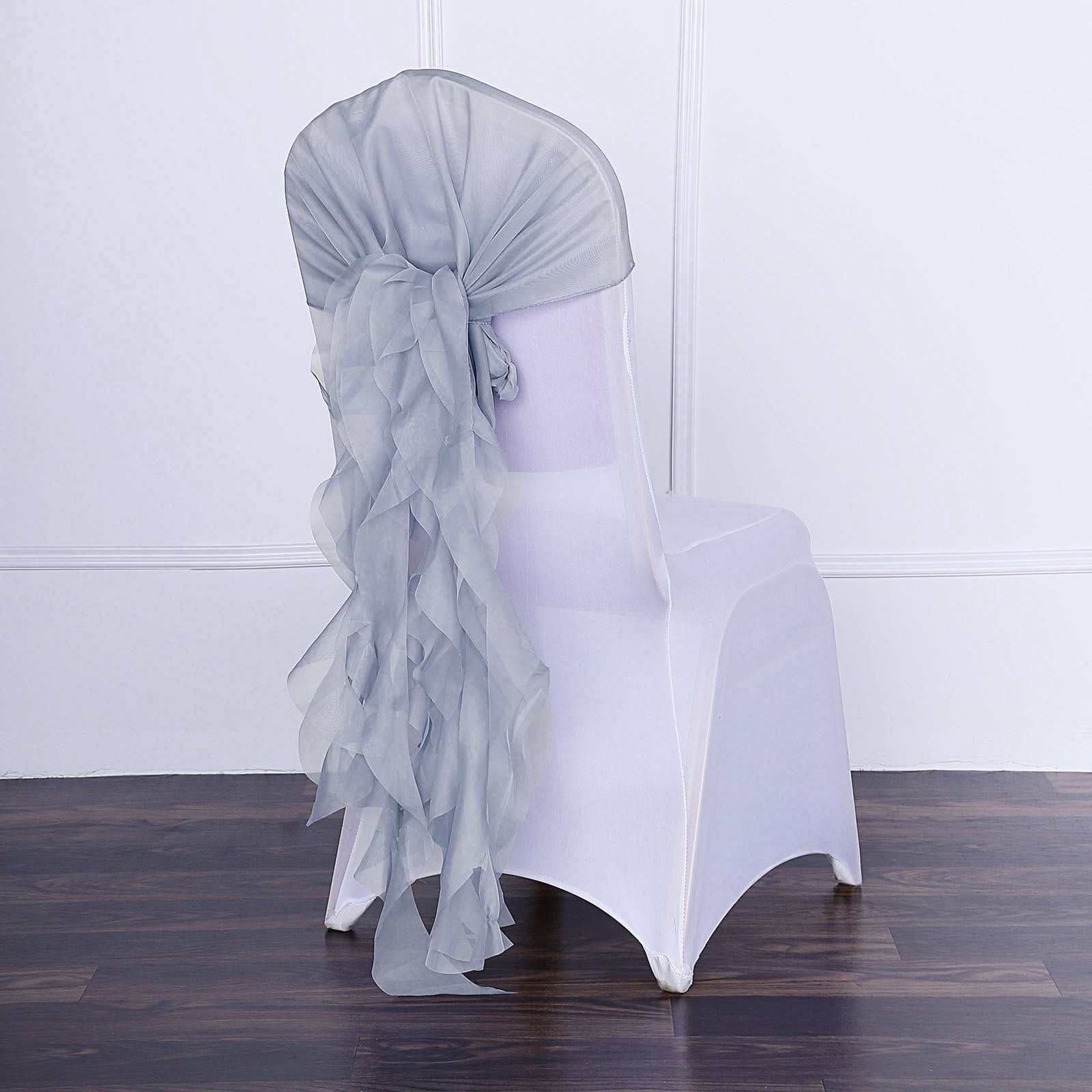 Curly Chiffon Dusty Blue Chair Sash
