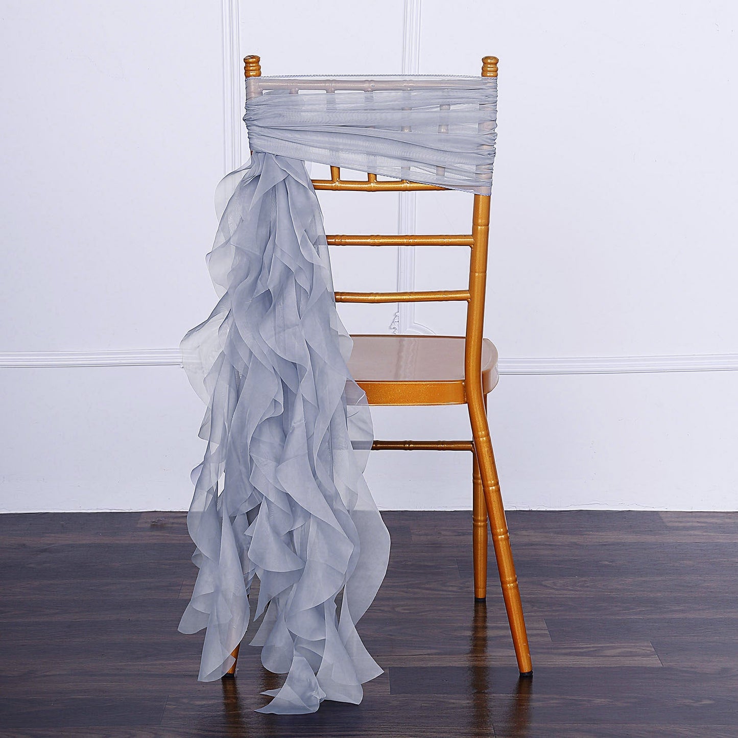 Dusty Blue Chiffon Curly Chair Sash