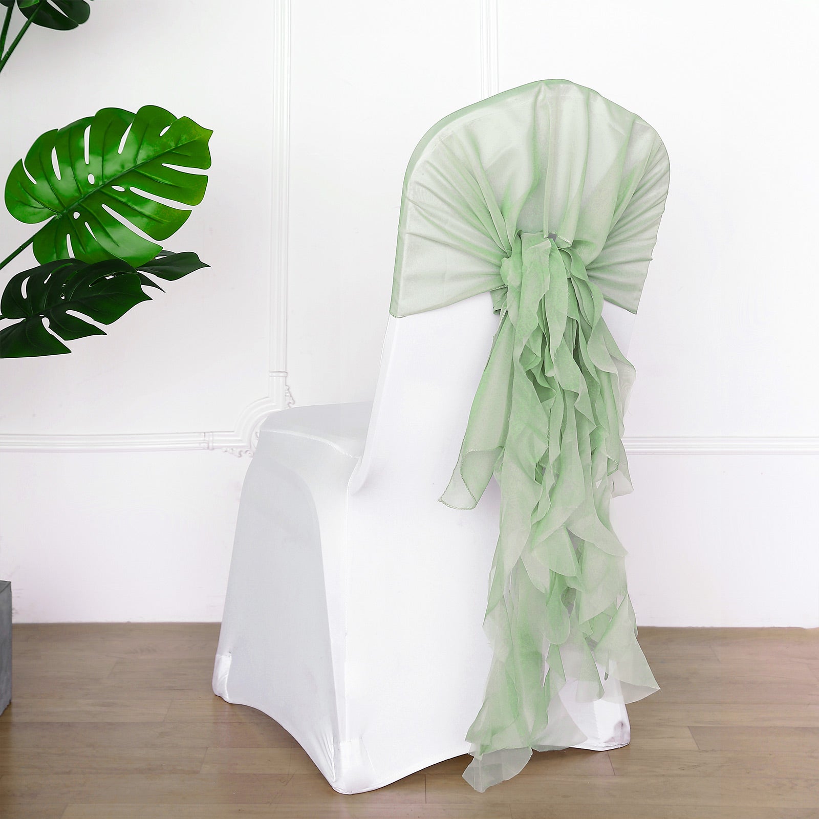 Curly Green Chiffon 32 Inch Chair Sash