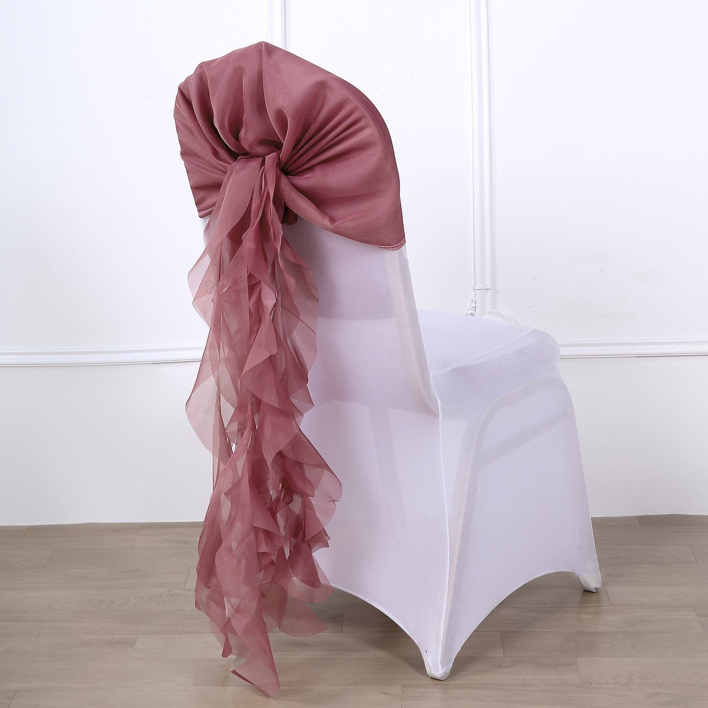 Chiffon Mauve and Cinnamon Rose Curly Chair Sash 