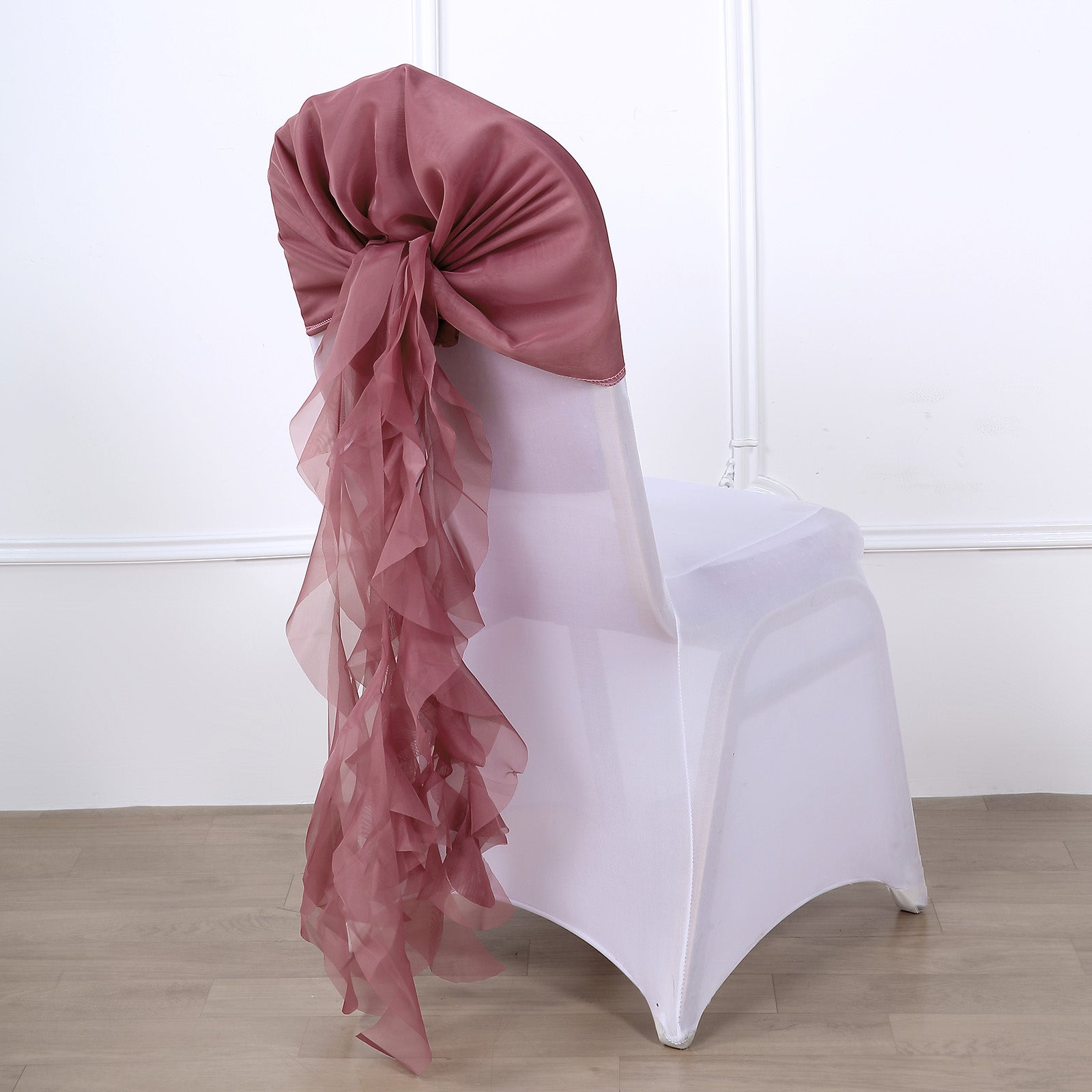 Chiffon Mauve and Cinnamon Rose Curly Chair Sash 