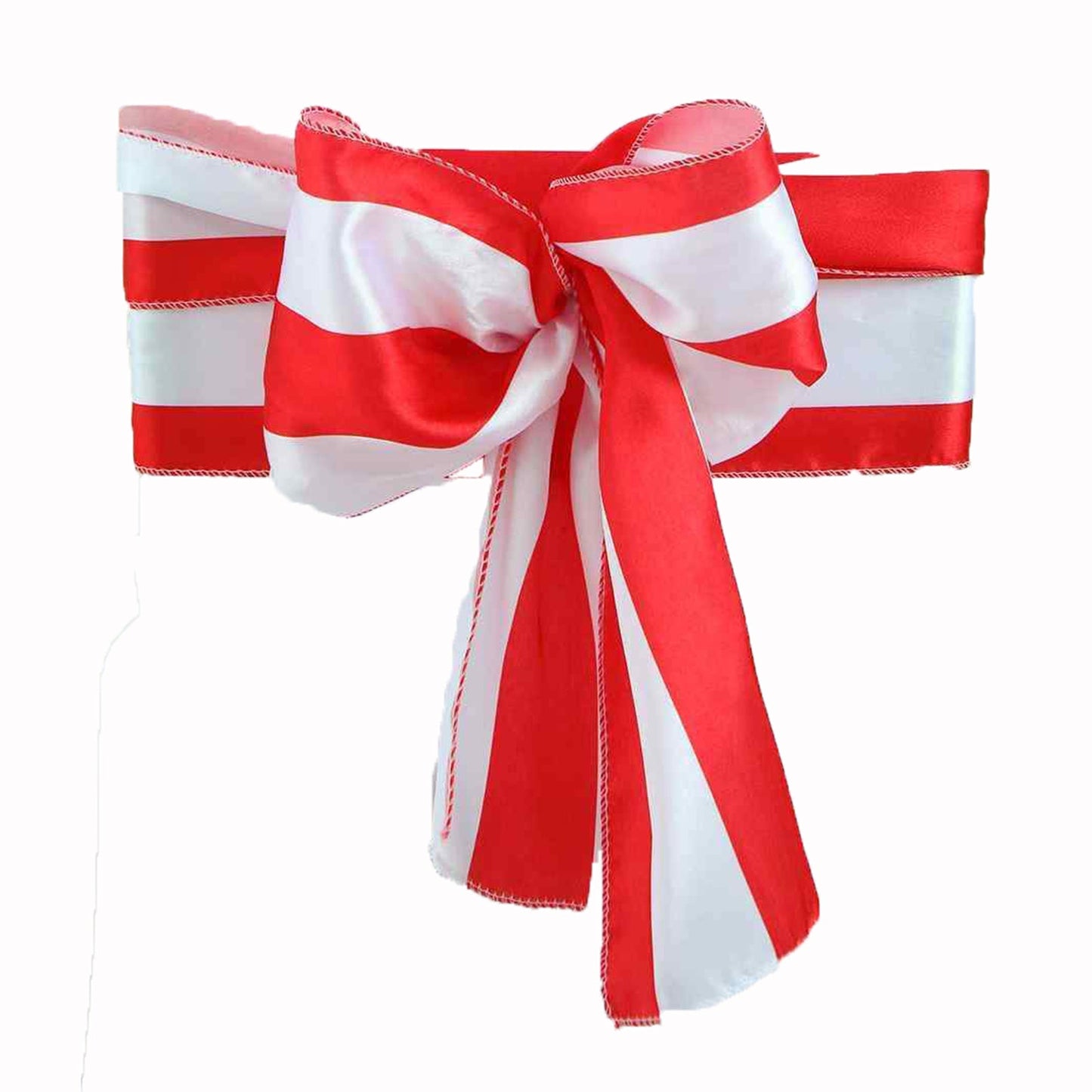 Red and white stripe satin chair sash, 6"x108", perfect for events. #whtbkgd