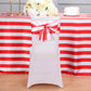 Red and white stripe satin chair sash, 6"x108", perfect for events.