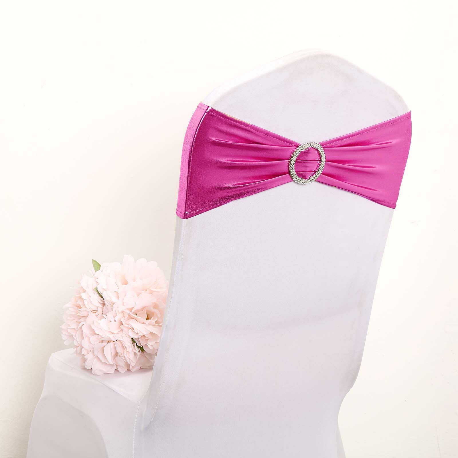 Fuchsia Metallic Sashes with Diamond Buckles with Round Diamond 5 Pack