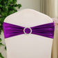 5 Pack Metallic Purple Spandex Chair Sashes With Attached Round Diamond Buckles