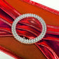 5 Pack Round Diamond Buckles on Metallic Red Spandex Chair Sashes