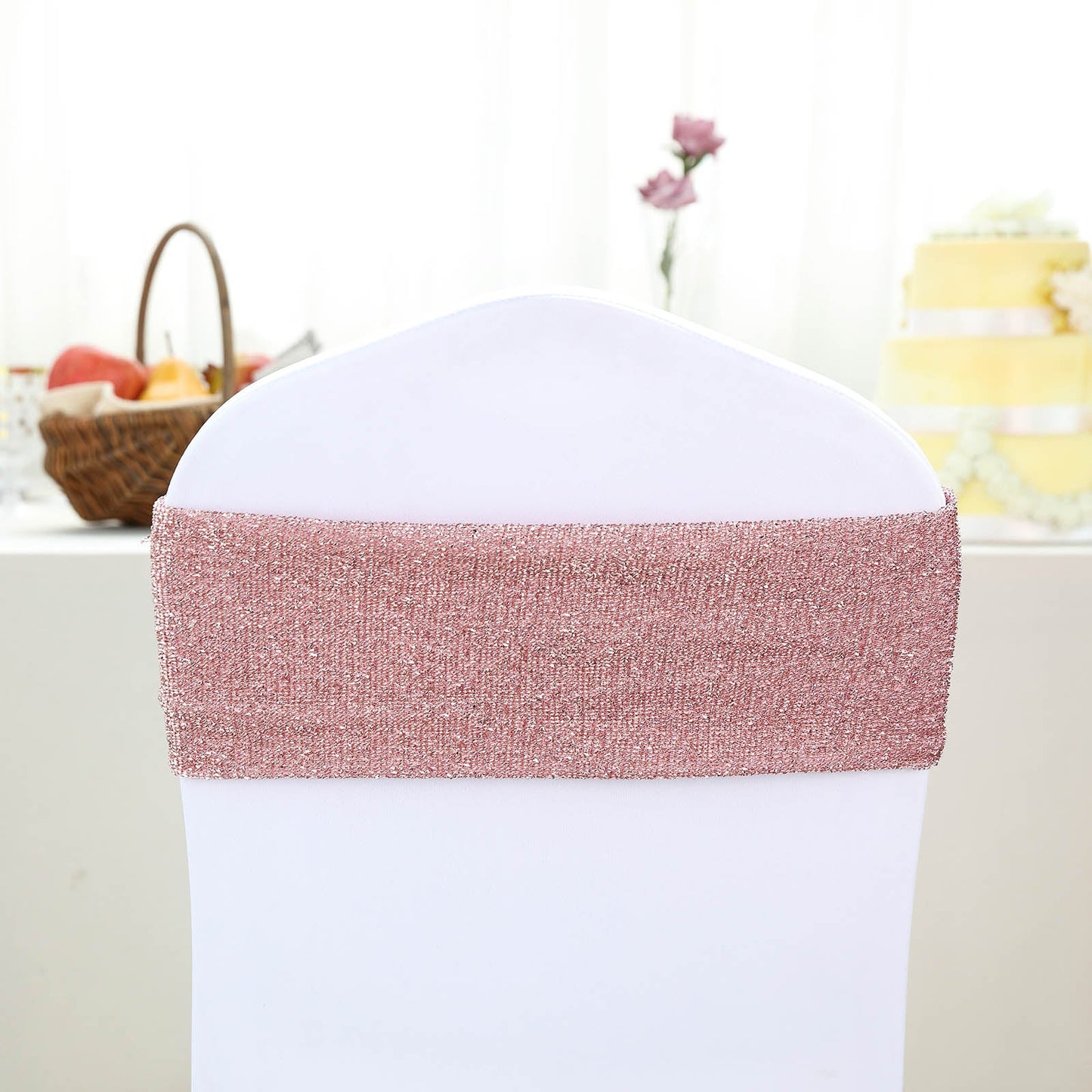 5 Pack Rose Gold Metallic Shimmer Tinsel Spandex Chair Sashes