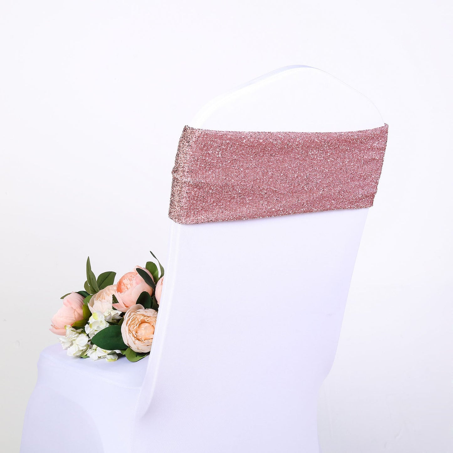 5 Pack | Blush / Rose Gold Metallic Shimmer Tinsel Spandex Chair Sashes