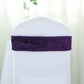 Purple metallic shimmer tinsel spandex chair sash on a white chair.