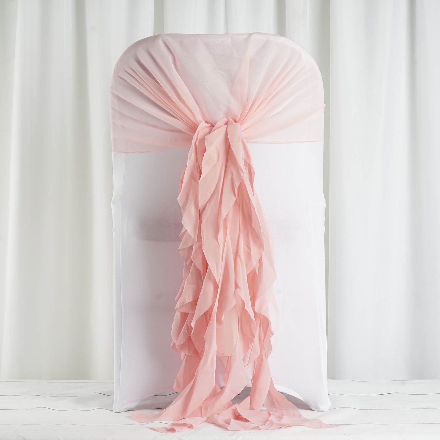 Blush & Rose Gold Ruffled Chiffon Willow Chair Hood Sashes