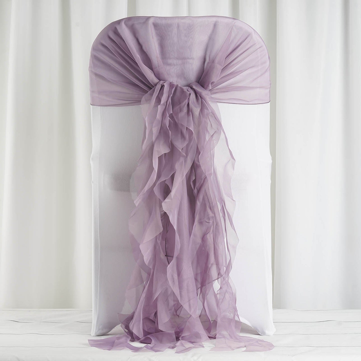 Violet Amethyst Ruffled Chiffon Willow Chair Hood Sashes