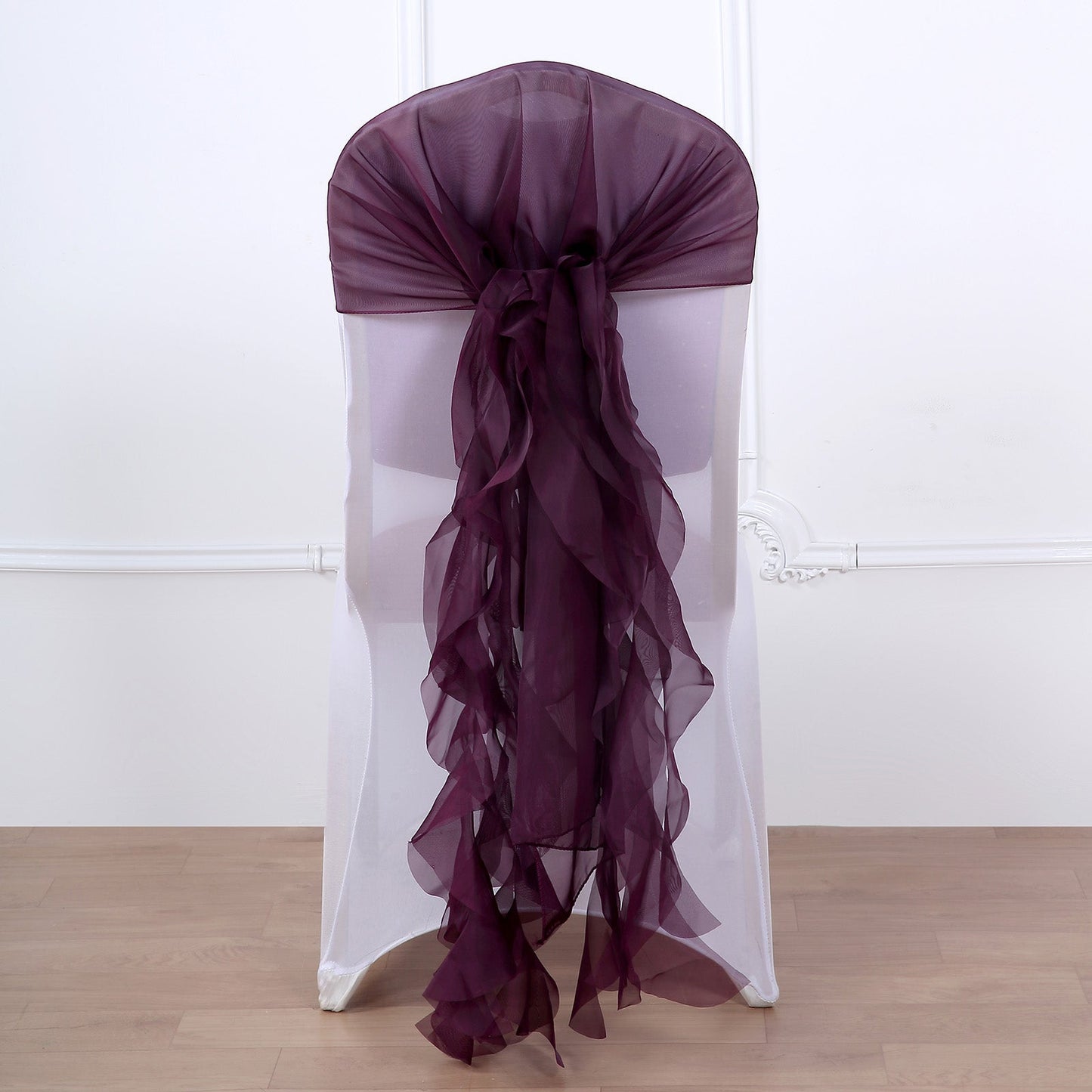 1 Set Eggplant Chiffon Hoods With Ruffles Willow Chiffon Chair Sashes