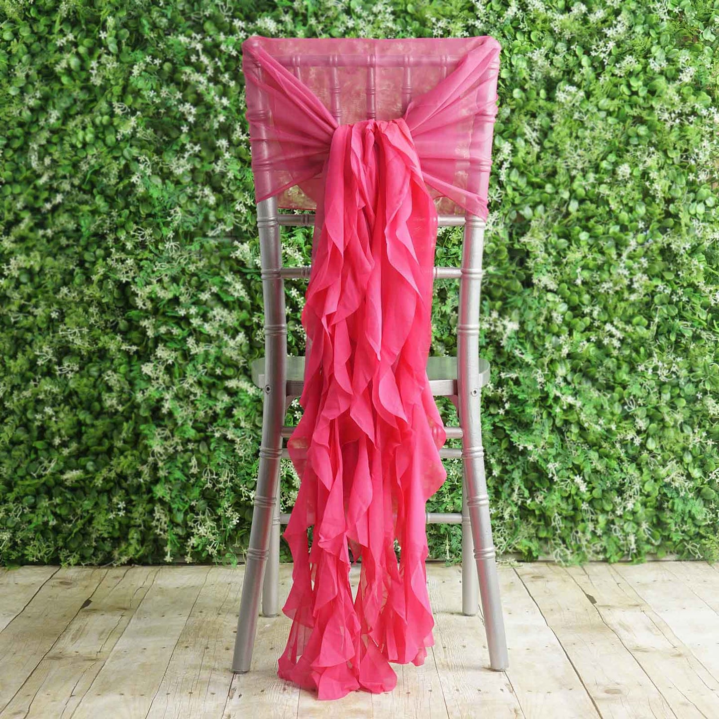 1 Set Fuchsia Chiffon Hoods With Ruffles Willow Chiffon Chair Sashes