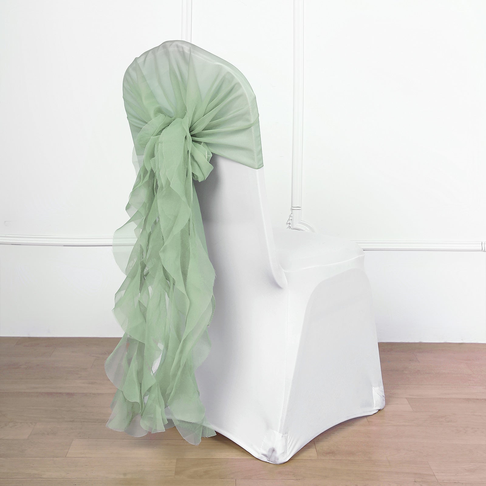 Sage Green Chiffon Hood Sashes With Ruffles 1 Pair
