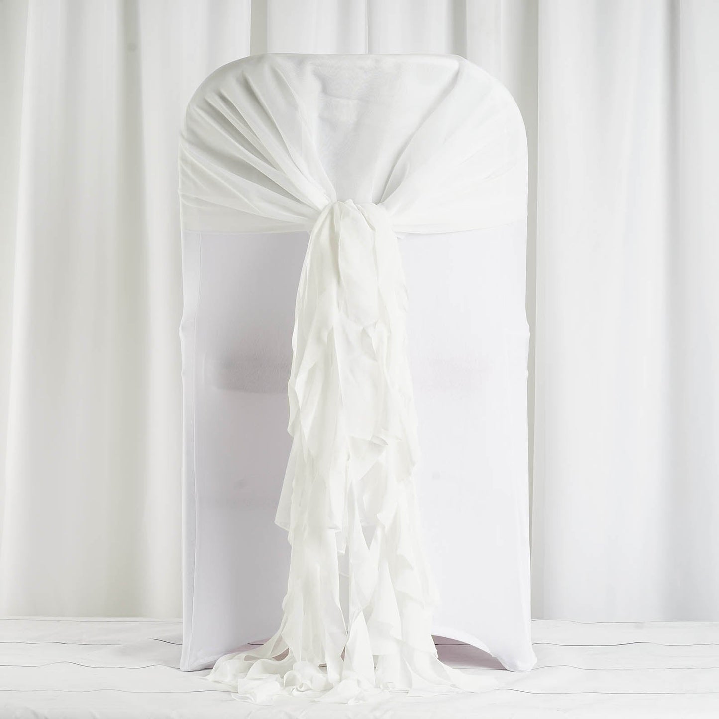 Ivory Chiffon Chair Hoods Ruffled Willow Sashes