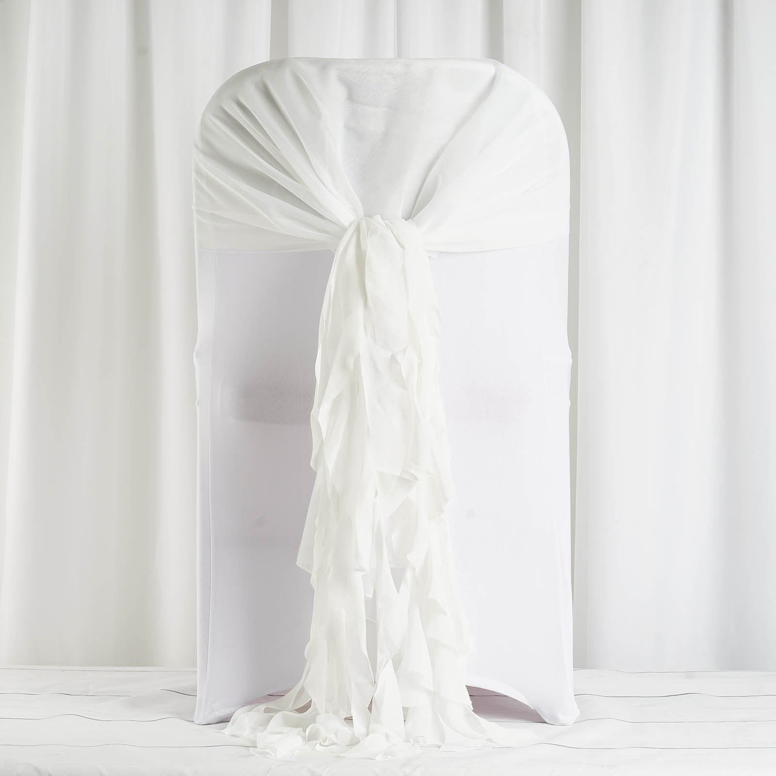 Ivory Chiffon Chair Hoods Ruffled Willow Sashes