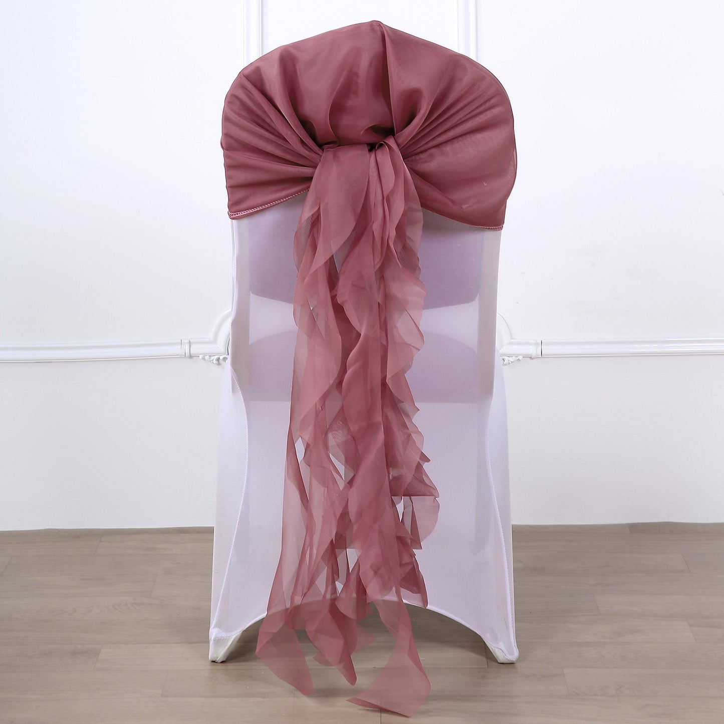 Ruffled Hooded Mauve Cinnamon Rose Chiffon Chair Sashes