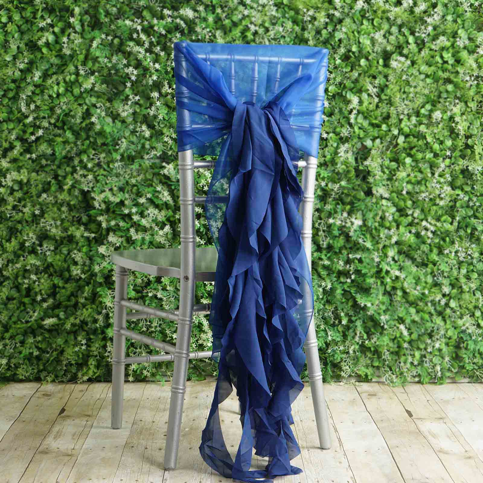Royal Blue Chiffon Chair Hoods Ruffled Willow Sashes