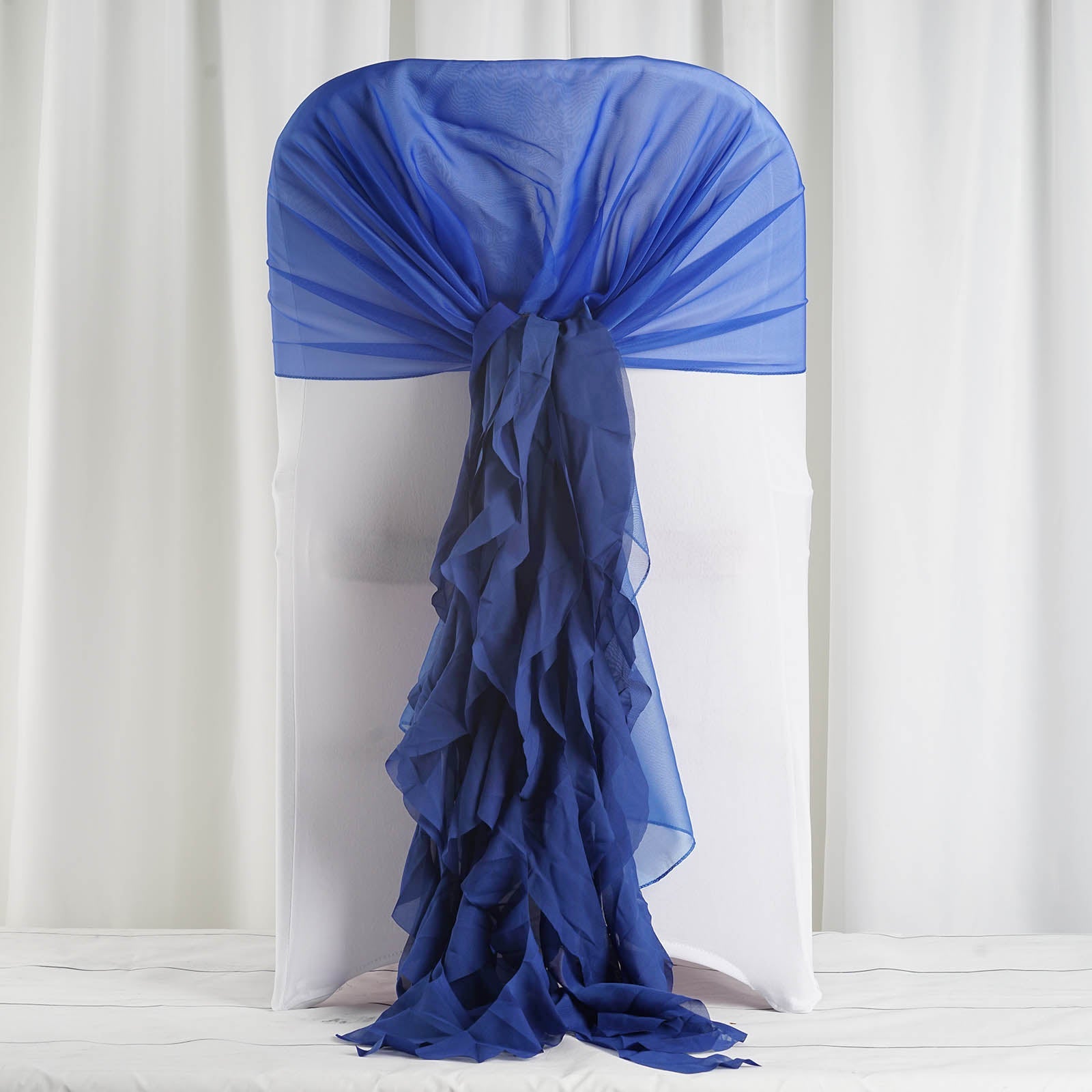 Royal Blue Ruffled Chiffon Willow Chair Hood Sashes