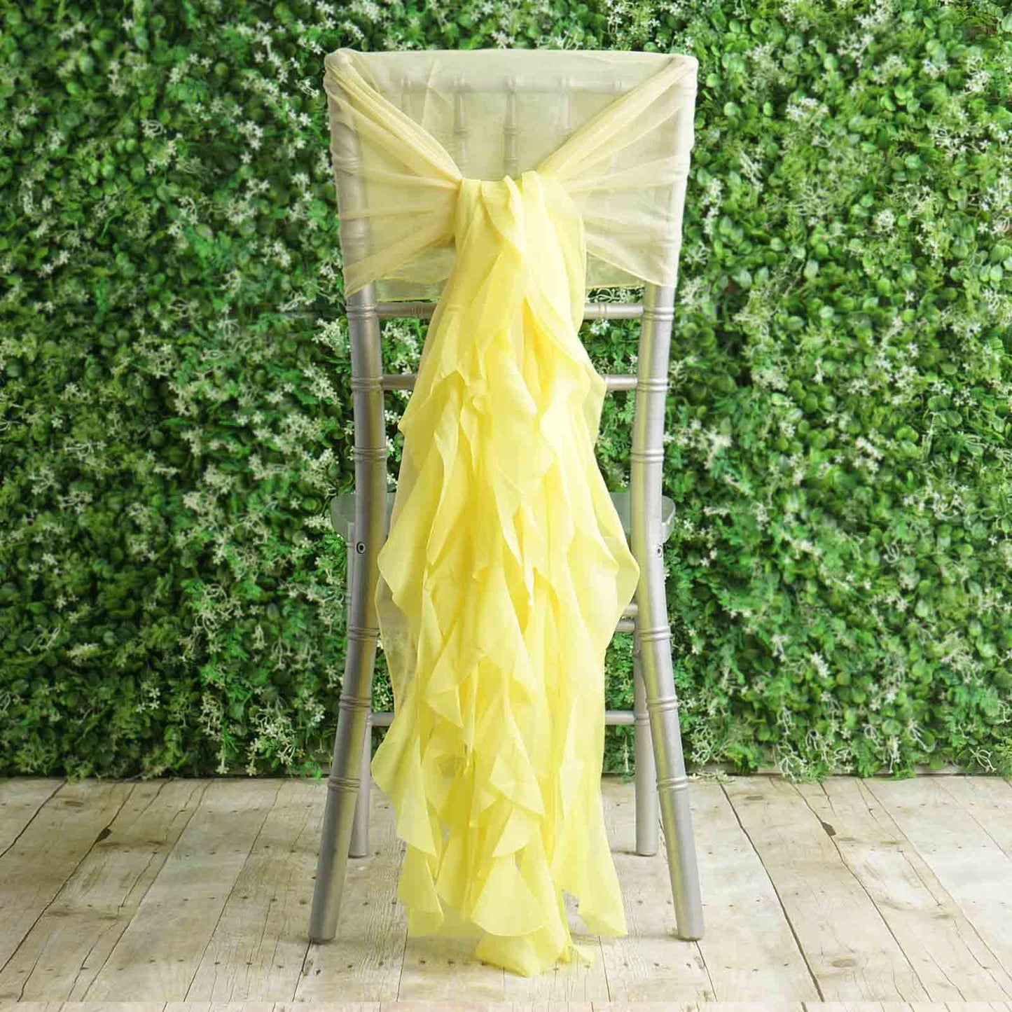 1 Set Yellow Chiffon Hoods With Ruffles Willow Chiffon Chair Sashes