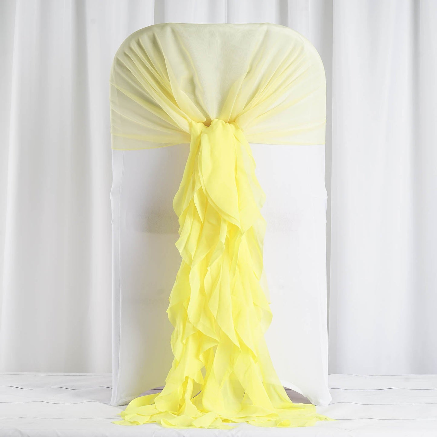 Yellow Ruffled Chiffon Willow Chair Hood Sashes
