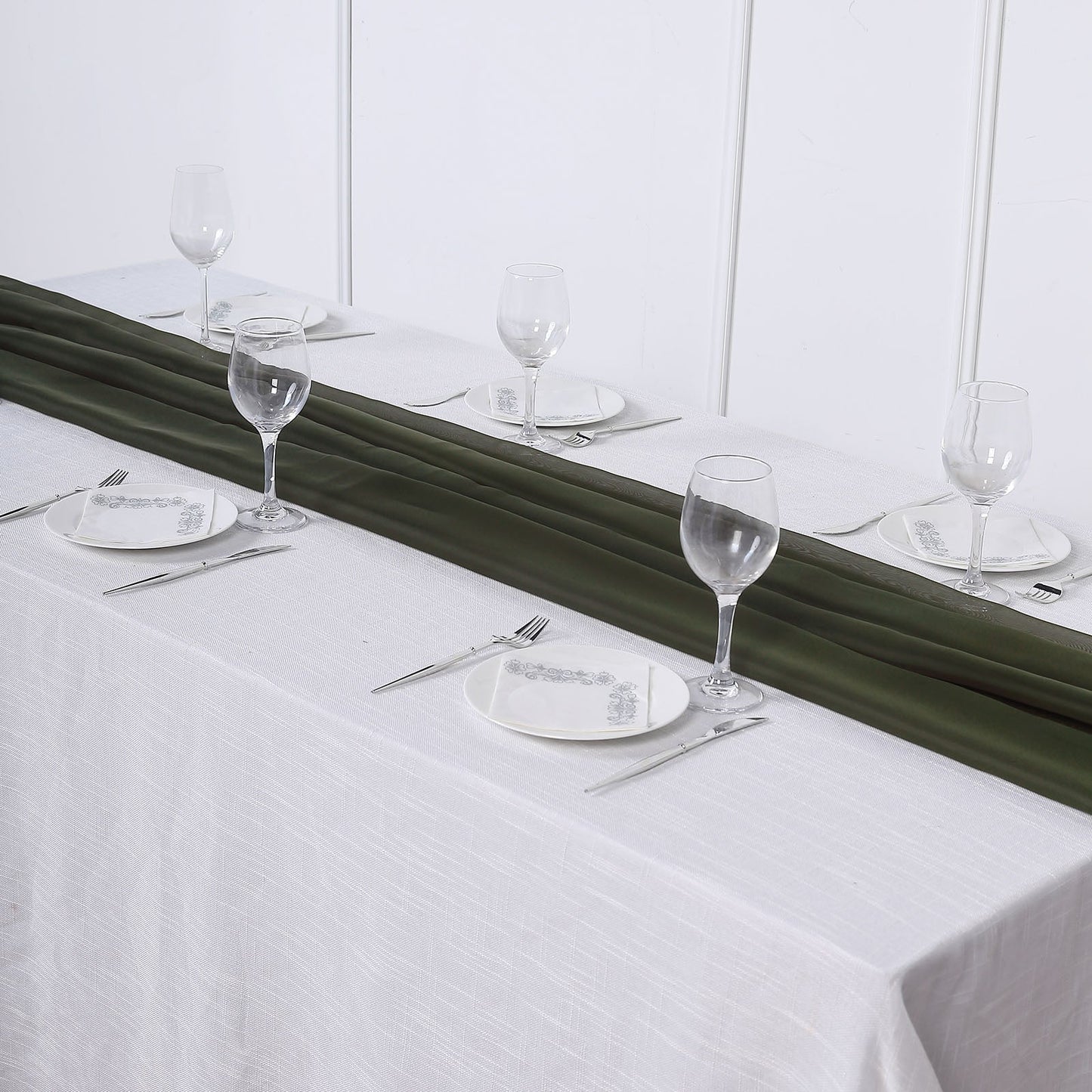 6 Feet Olive Green Chiffon Table Runner 