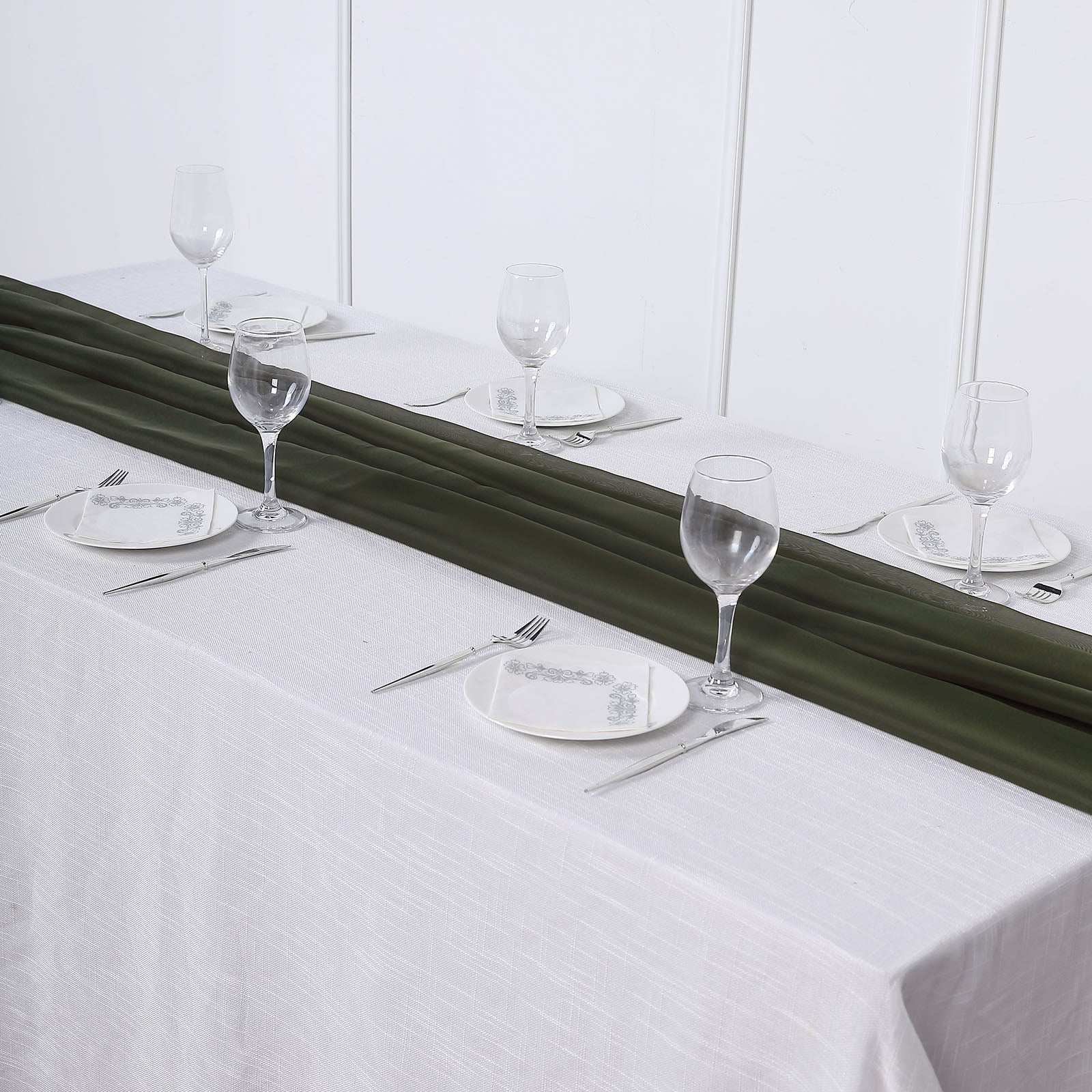6 Feet Olive Green Chiffon Table Runner 