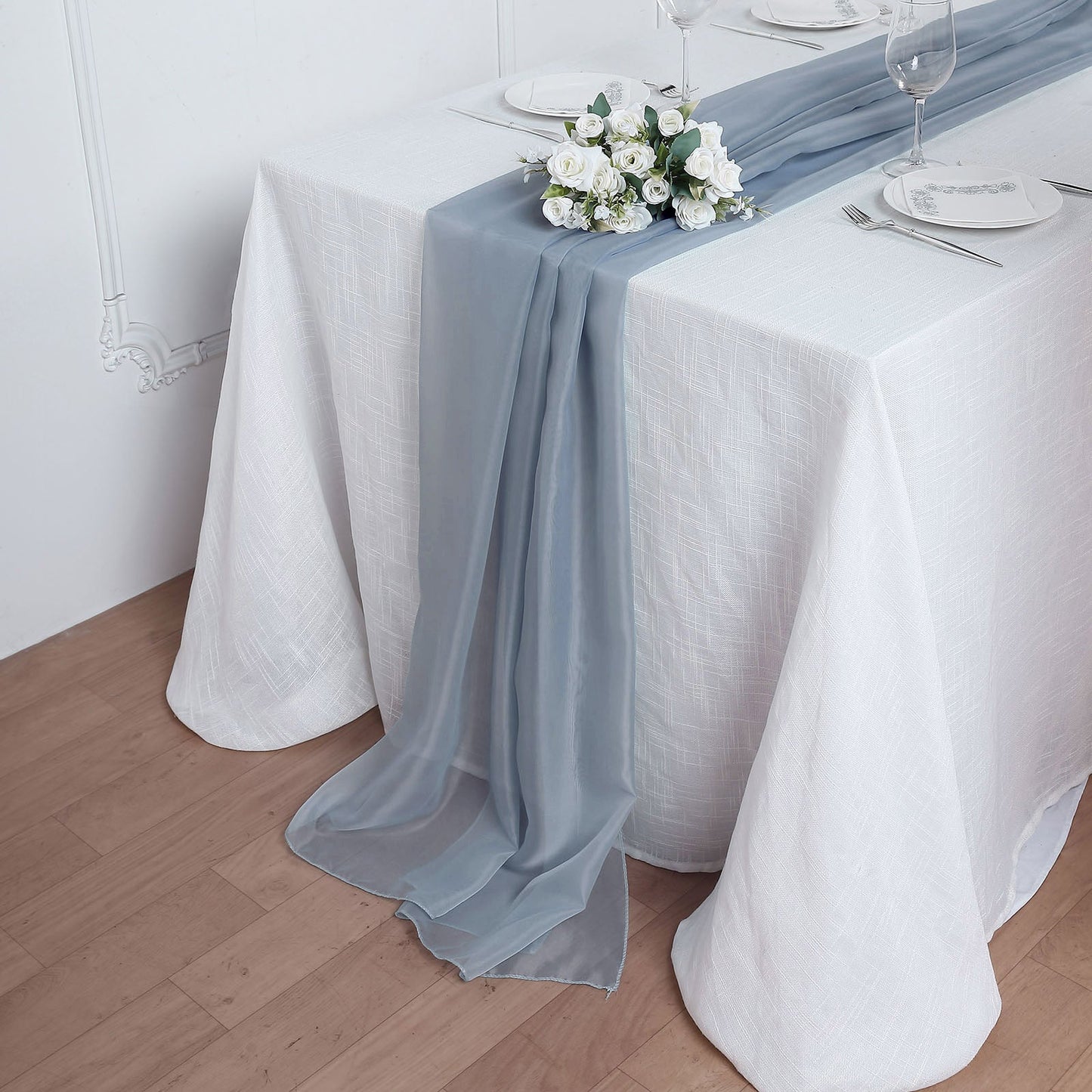 Dusty Blue Table Runner Premium Chiffon 6 Feet