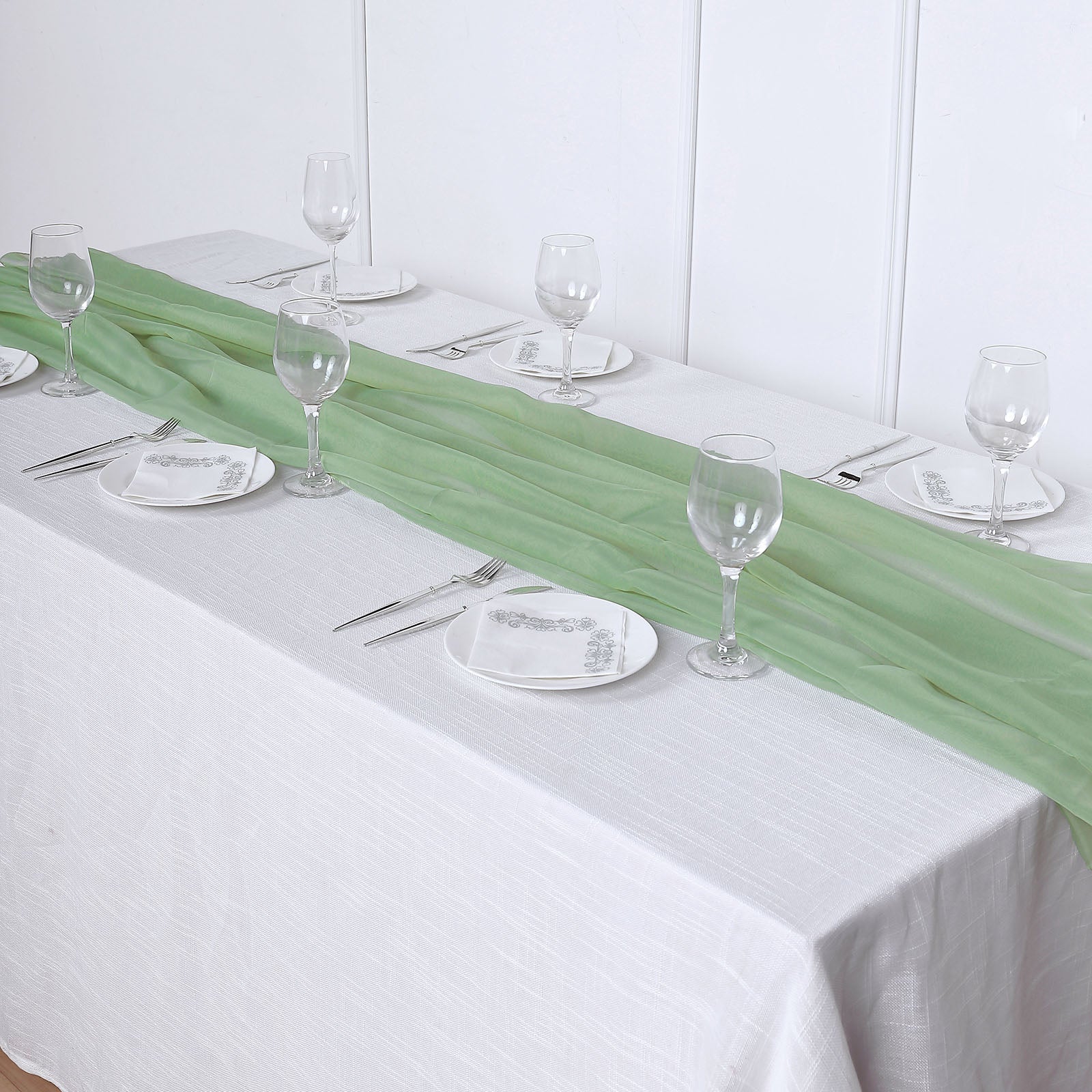 Premium Chiffon Table Runner In Green 6 Feet