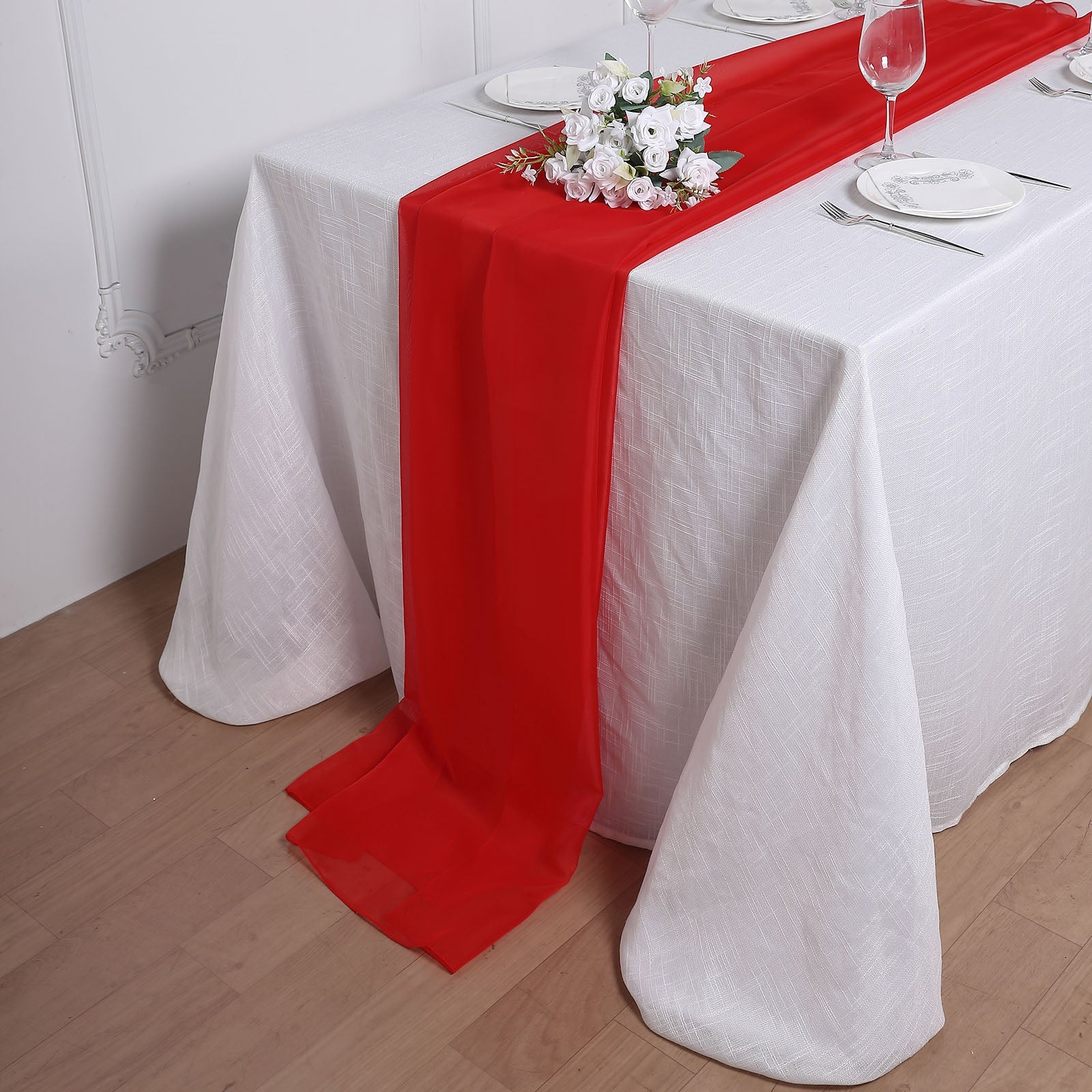 6 FT | Red Premium Chiffon Table Runner