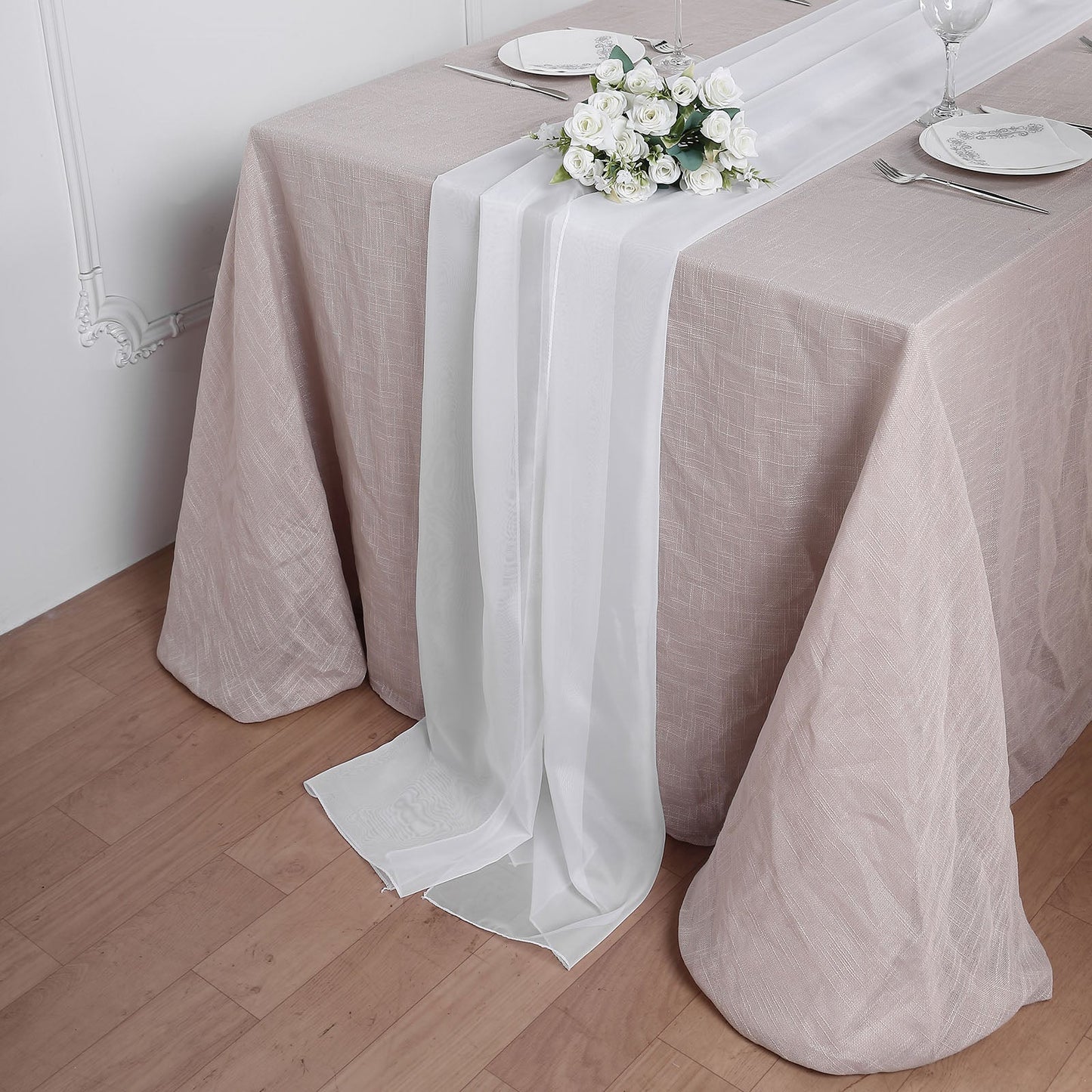 6 FT | White Premium Chiffon Table Runner