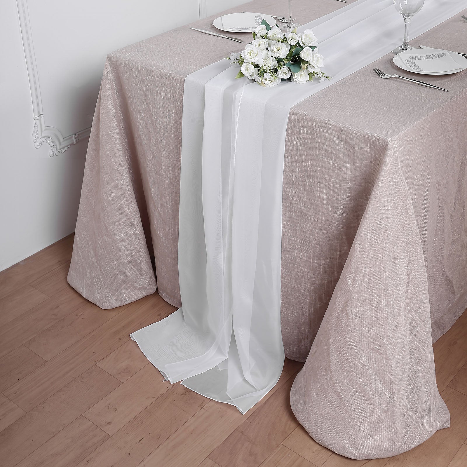6 FT | White Premium Chiffon Table Runner