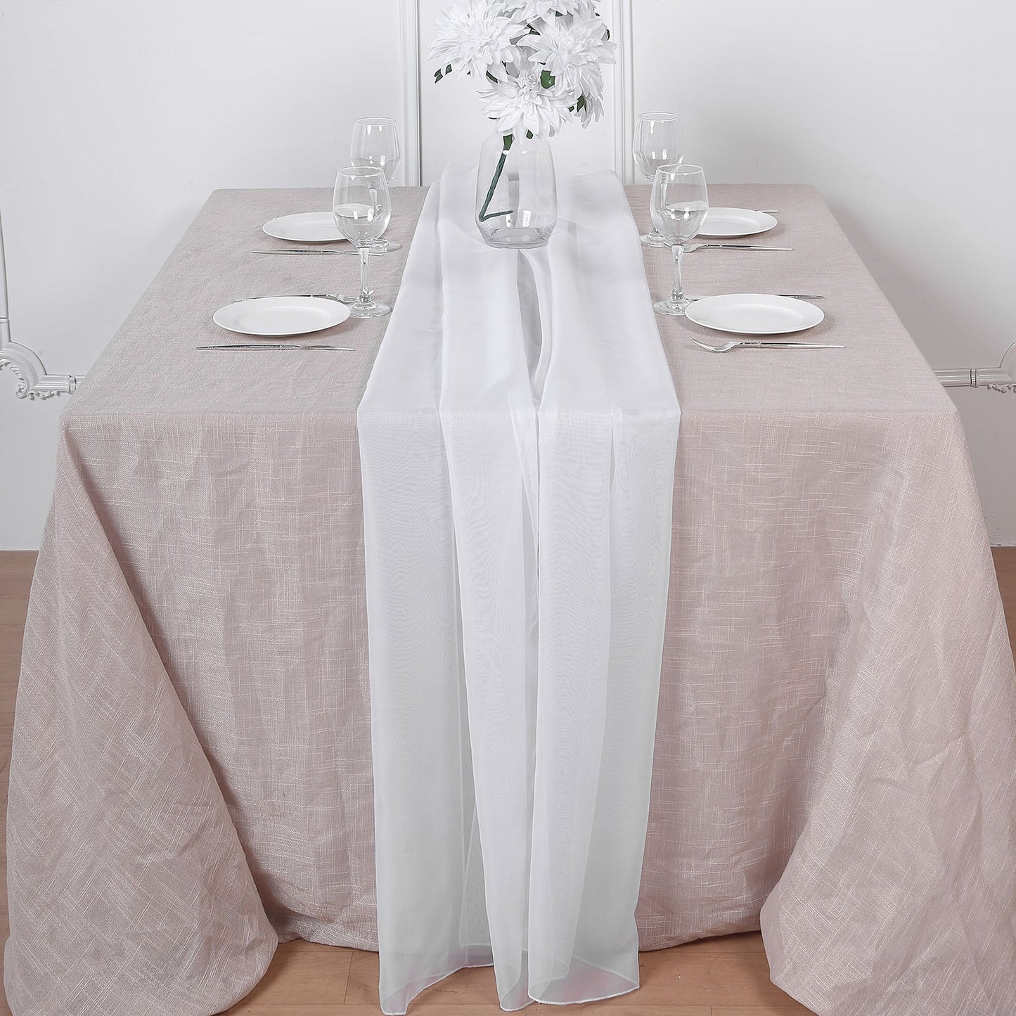 6ft White Chiffon Table Runner