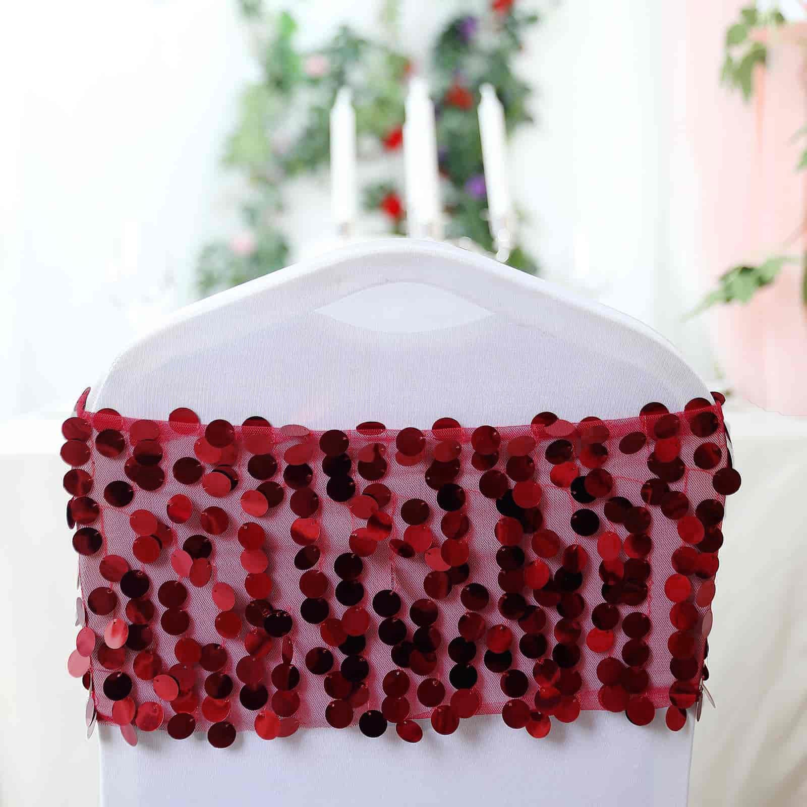 Big Payette Sequin Burgundy Round Chair Sashes 5 Pack 