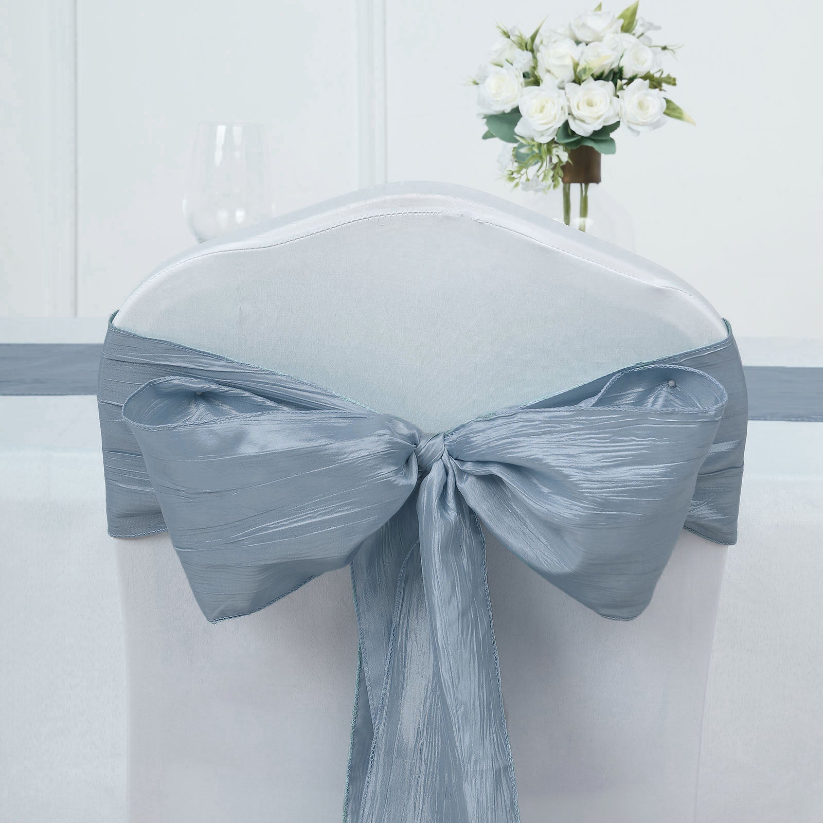 6 Inch x 106 Inch Dusty Blue Accordion Crinkle Taffeta Chair Sashes 5 Pack