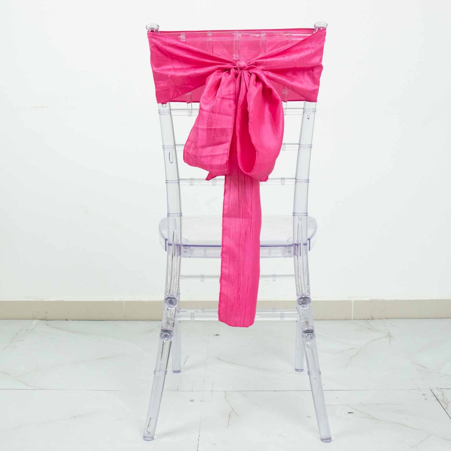 5 Pack | Fuchsia Accordion Crinkle Taffeta Chair Sashes - 6"x106"