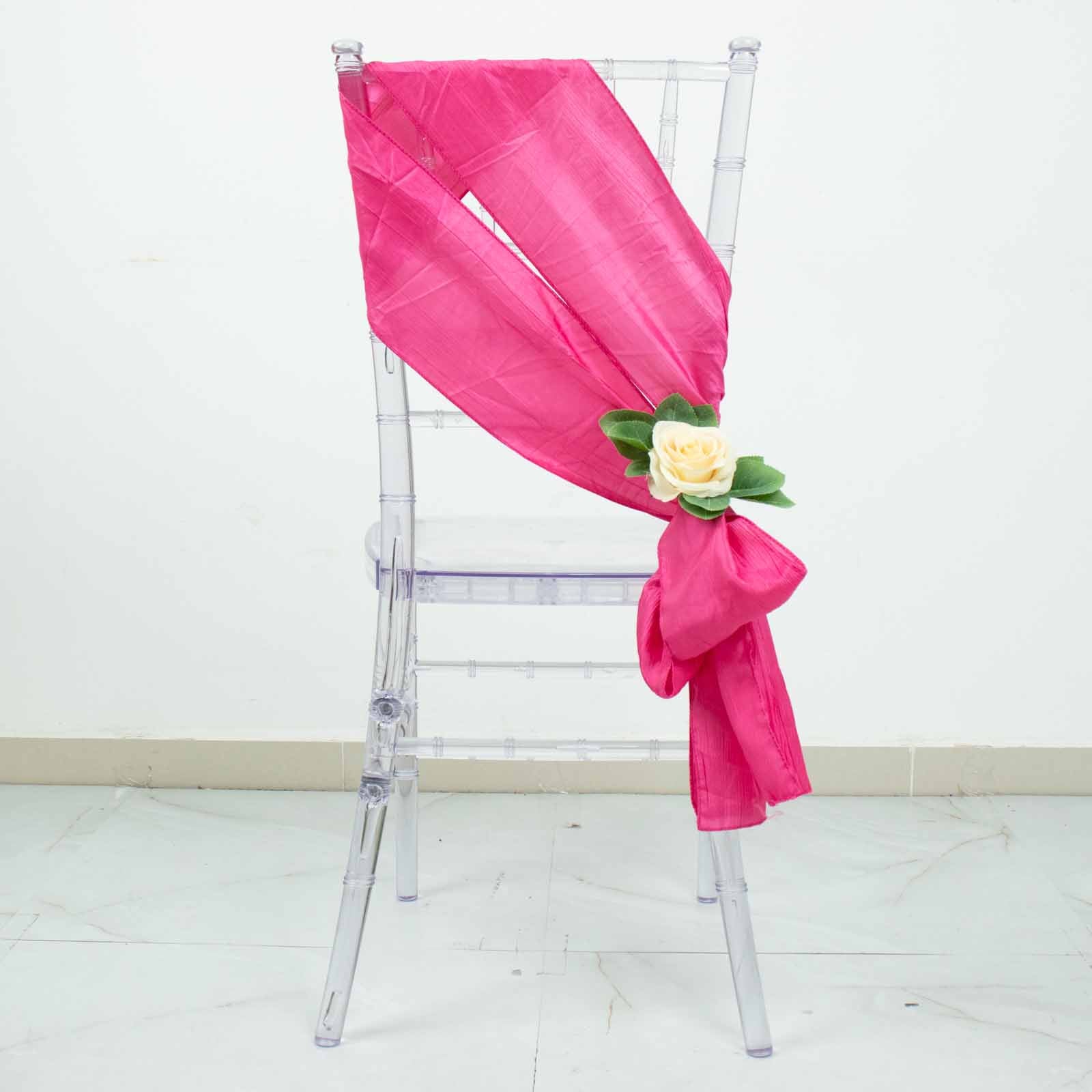 5 Pack | Fuchsia Accordion Crinkle Taffeta Chair Sashes - 6inch x 106inch