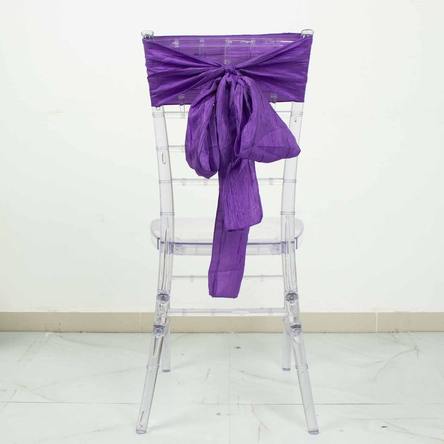 5 Pack | Purple Accordion Crinkle Taffeta Chair Sashes - 6"x106"