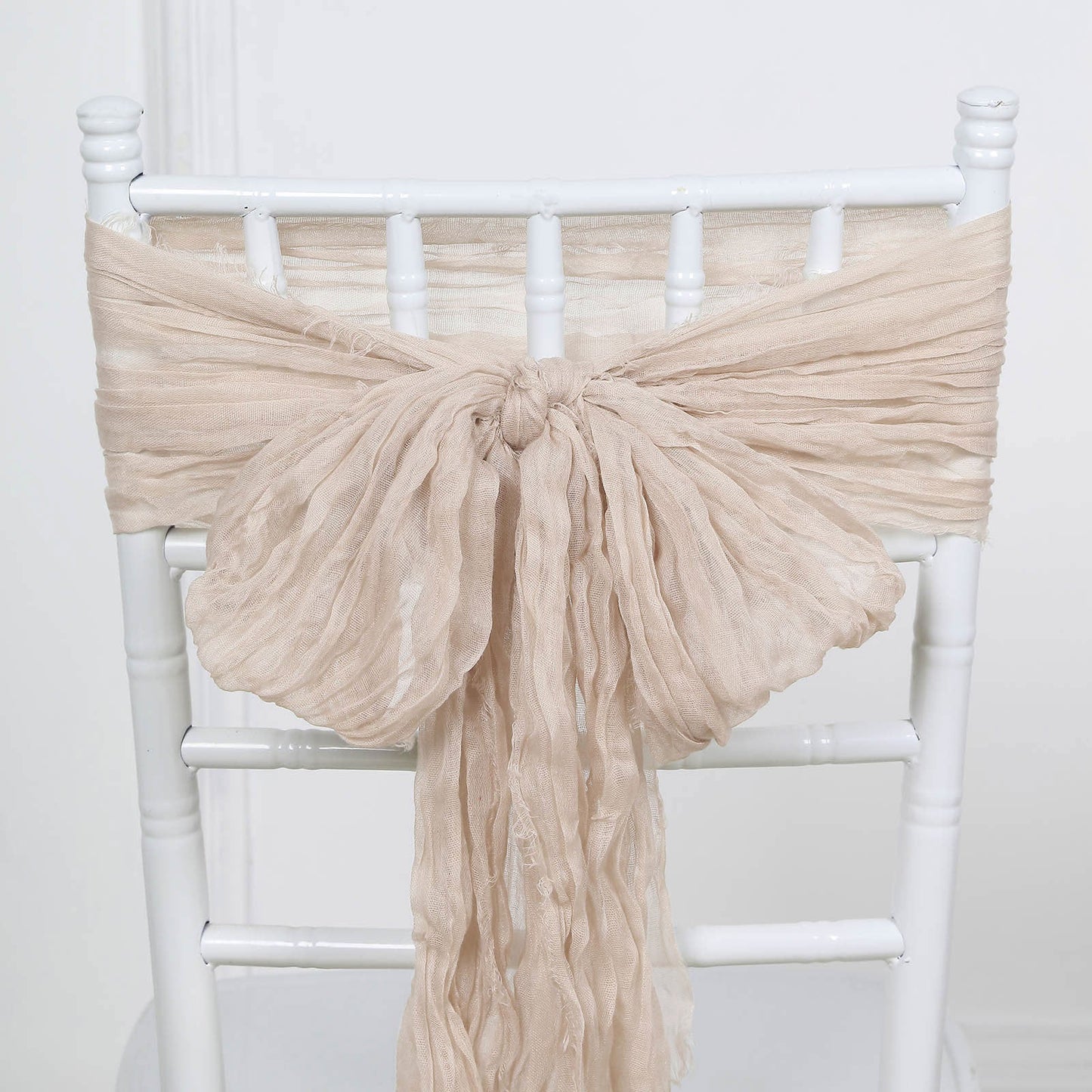 5 Pack | Nude Beige Gauze Cheesecloth Boho Chair Sashes - 16inch x 88inch